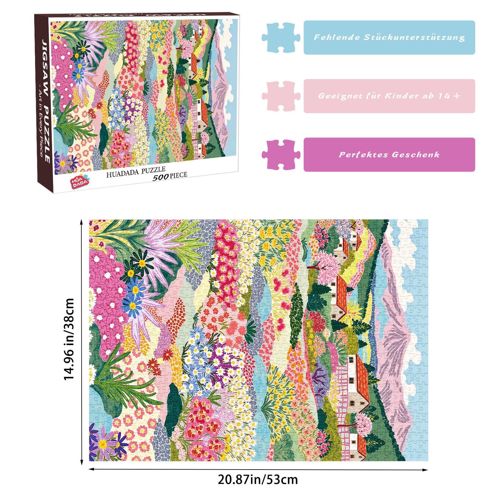 Puzzle De 500 Piezas HUADADA Con Diseño De Pájaro Y Flores, Tamaño 53x38 Cm, Ideal Para Adultos Y Adolescentes +12 Años, Regalo Original Para Cumpleaños Y Navidad