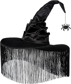 JUSTOTRY Witch Hat for Women - Halloween Women Costume Black Witches Hats with Dangle Fringe for Hallowee Decor Accessories Hocus Pocus Party Favor
