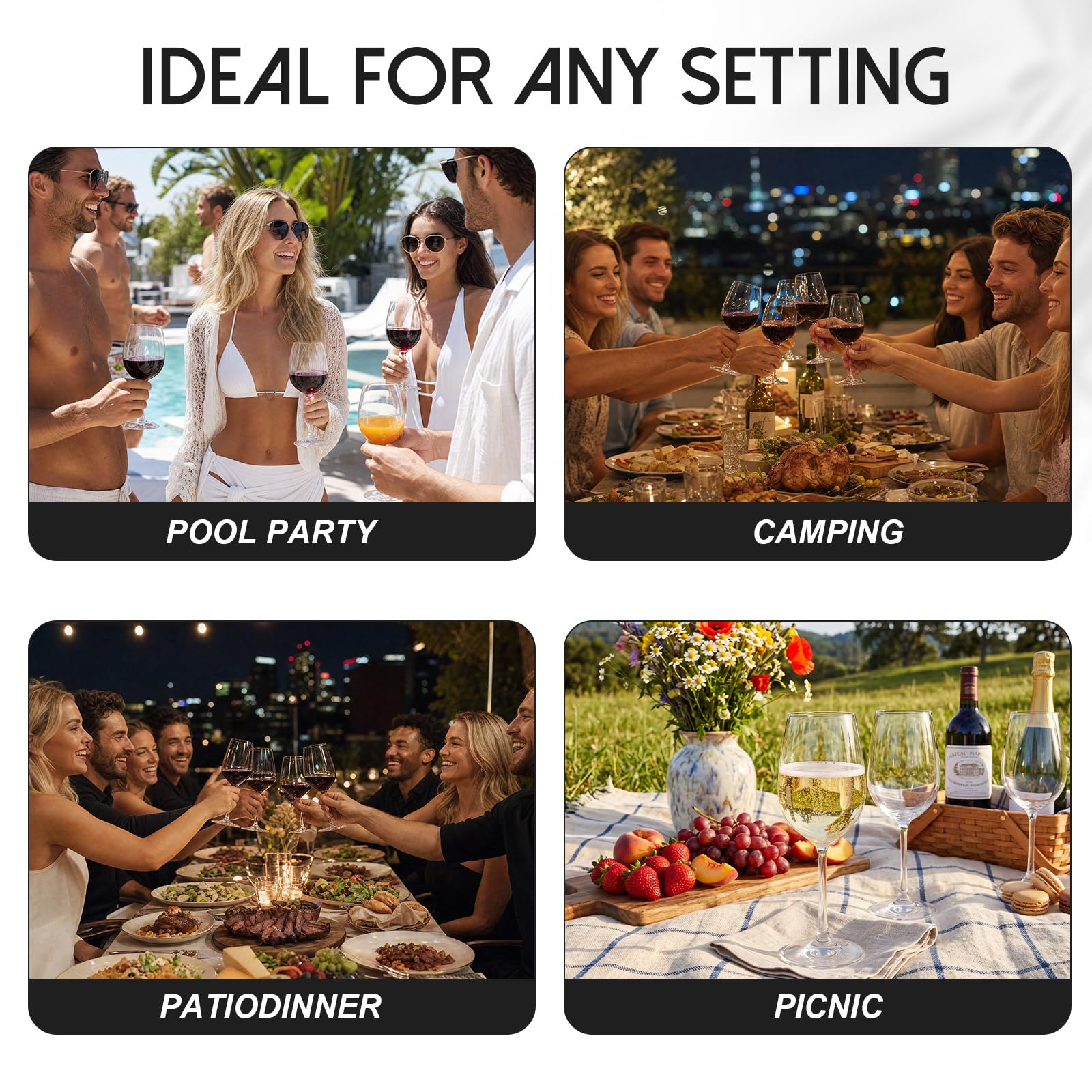 Juego de 12 copas de vino de plástico con tallo, irrompibles, reutilizables, transparentes, copas de vino para beber, piscina, viajes, camping o suministros de picnic (copa)