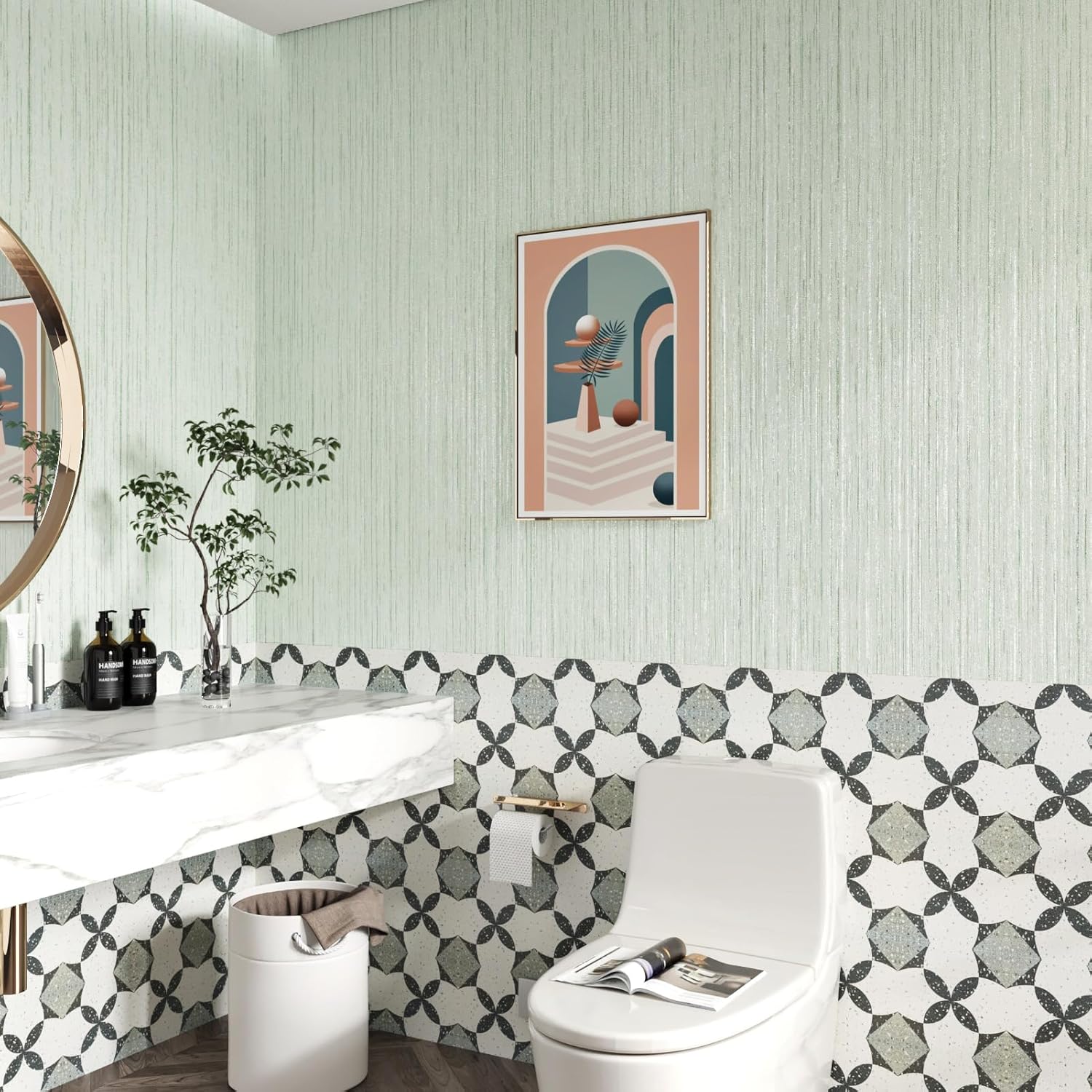 WESTICK Green Grasscloth Wallpaper Removable Textured Peel and Stick Wallpaper Green Contact Paper for Walls Cabinets Accent Wall Paper for Bedroom Living Room Camper Stick on Wallpapers 15.8 x 394 IN