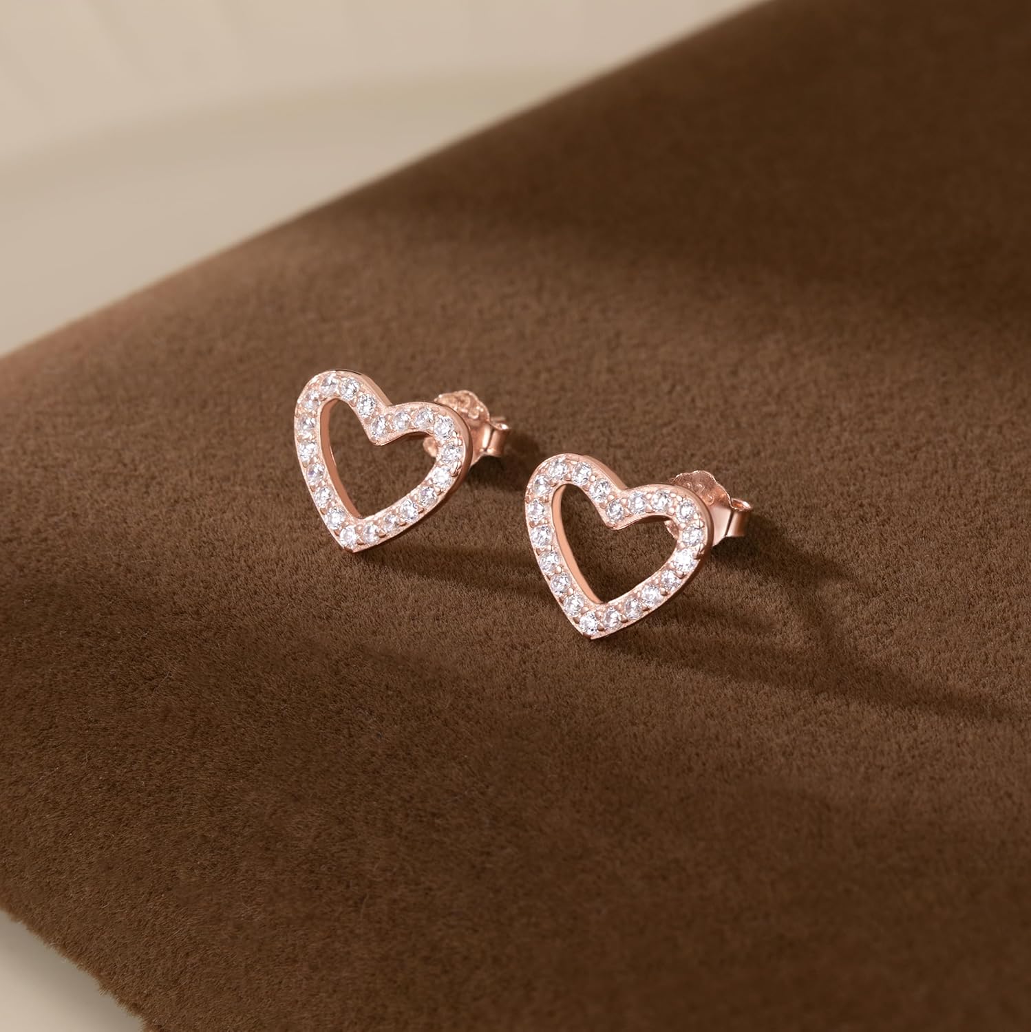 Reffeer Solid 925 Sterling Silver CZ Heart Stud Earrings for Women Teen Girls Open Heart Earrings Stud Hypoallergenic - Image 5