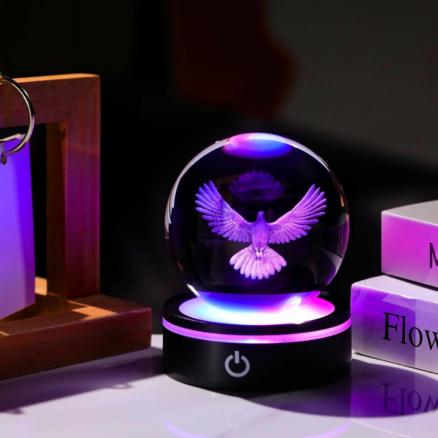 Enjinkail 3D Crystal Ball Dove Decor for Women Men - Glass Dove Gifts Figurine Home Bird Decor with Colorful LED Base for Birds Lovers on Birthday Christmas - Image 2