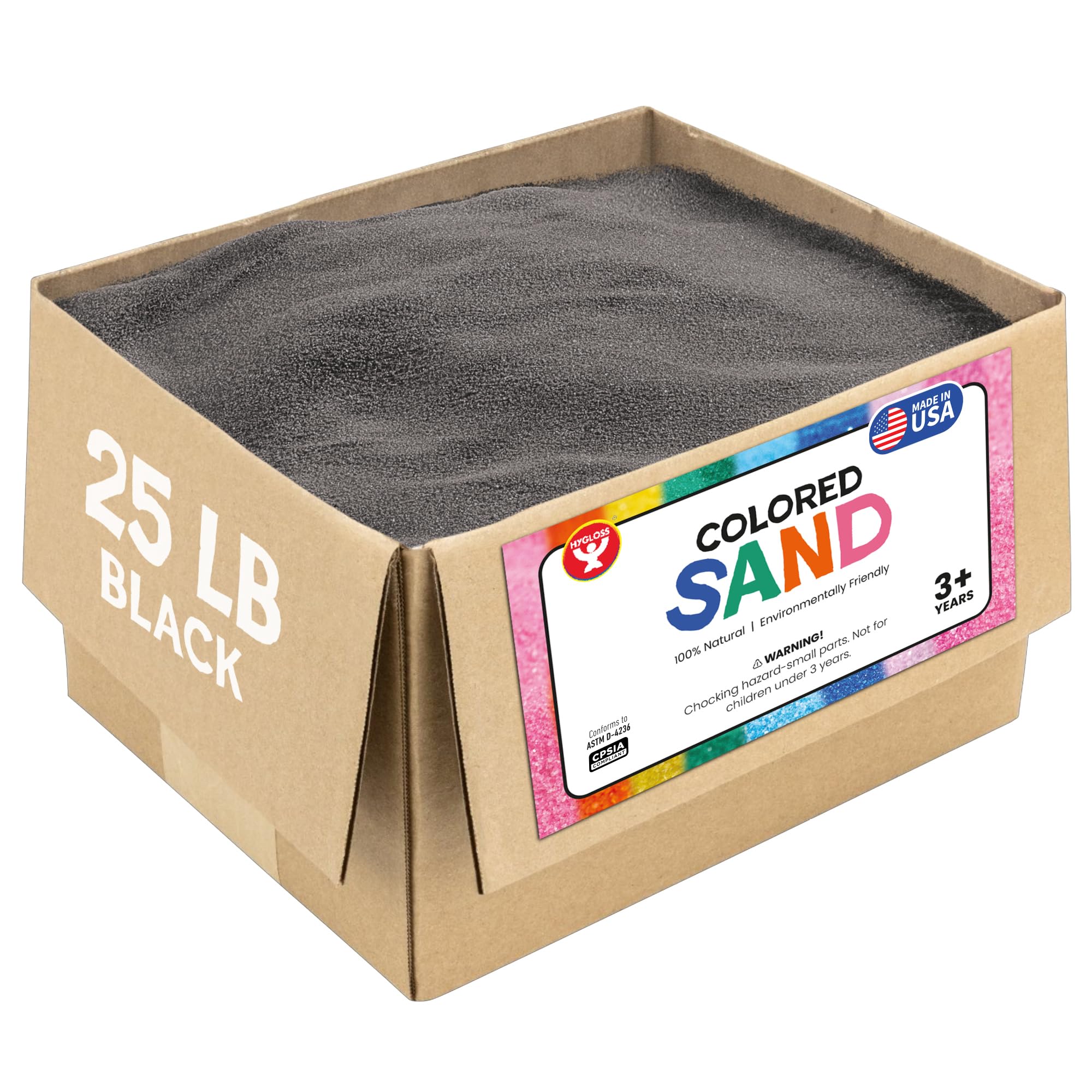 Hygloss Colored Sand for Crafts – 25 lb, Black – Vibrant Colorful Fine Sensory Play Sand Art Kits for Kids – Classroom Activities for Children 3 4 5 6 7 8 9 10 11 12 – Safe for Ages 3+