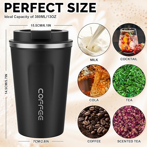 Miniatura 2 de MOMSIV Taza de viaje de 12 onzas, taza de café aislada con tapa a prueba de fugas, vaso reutilizable de doble pared de acero inoxidable al vacío