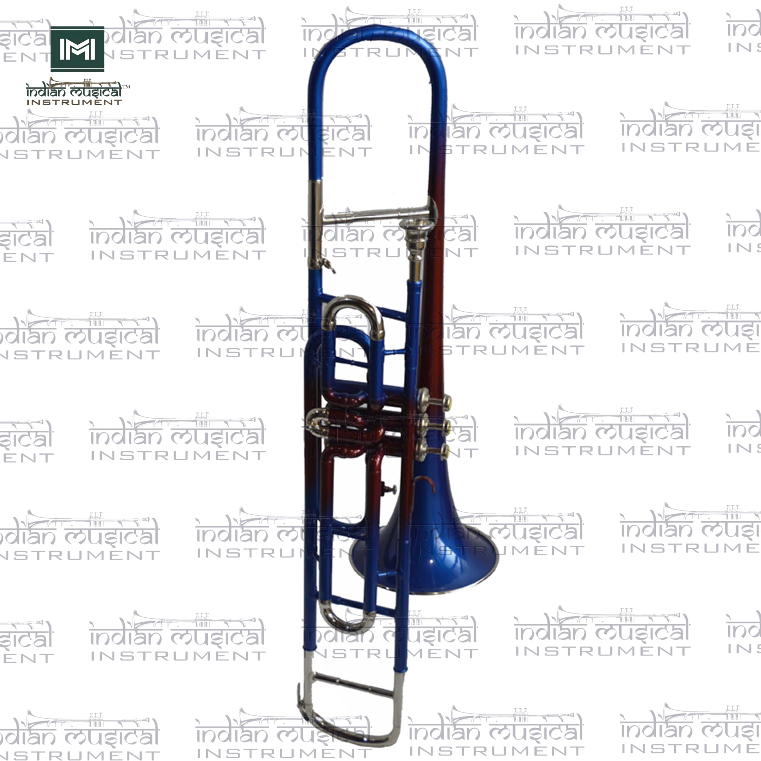 Trombón de válvula, paso BB, calidad de latón con funda de transporte y boquilla incluida (plata azul)