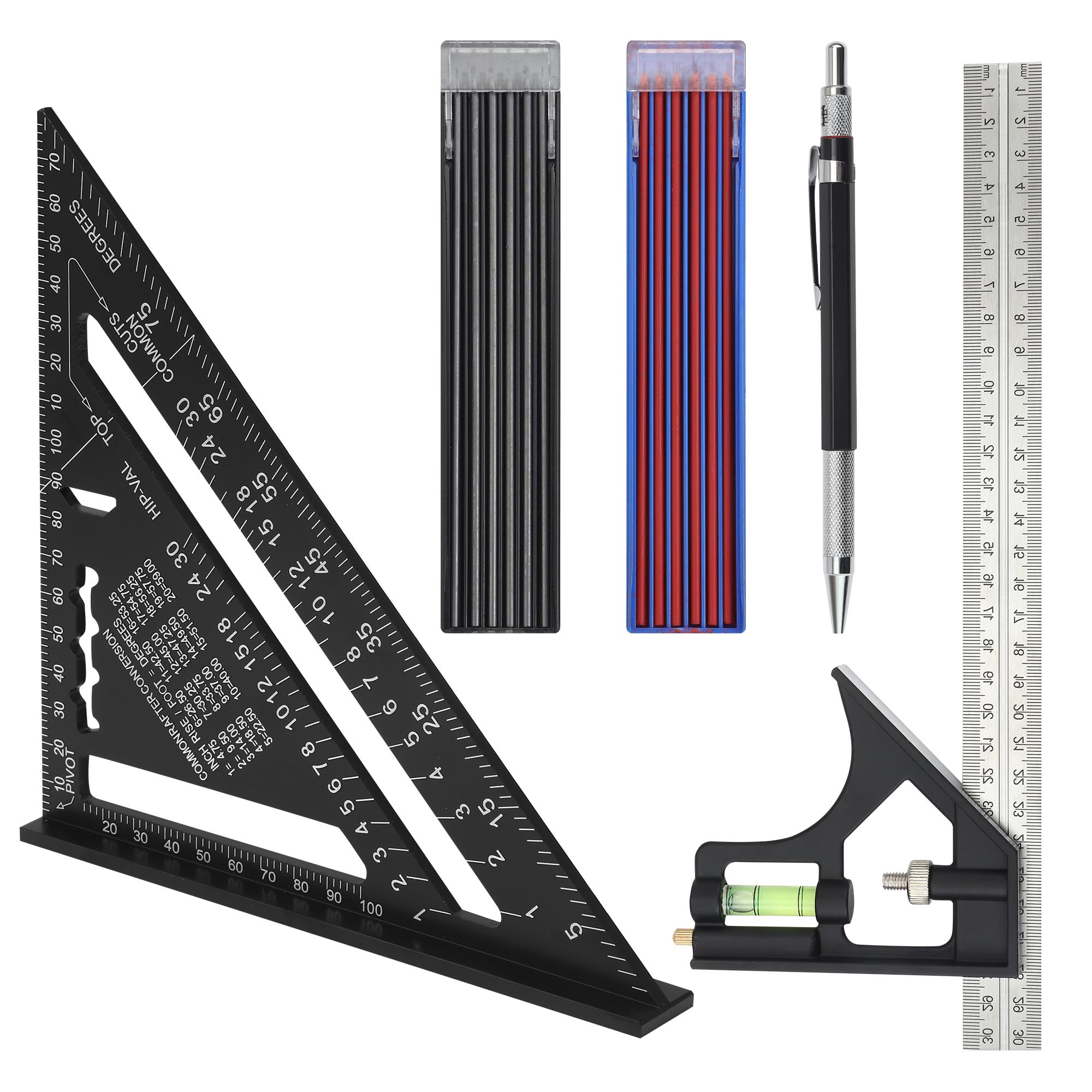 Set Squadra Da Falegname 4 Pezzi – Strumenti Professionali Per Misurare E Tracciare, Ideale Per Fai Da Te E Lavori Di Precisione