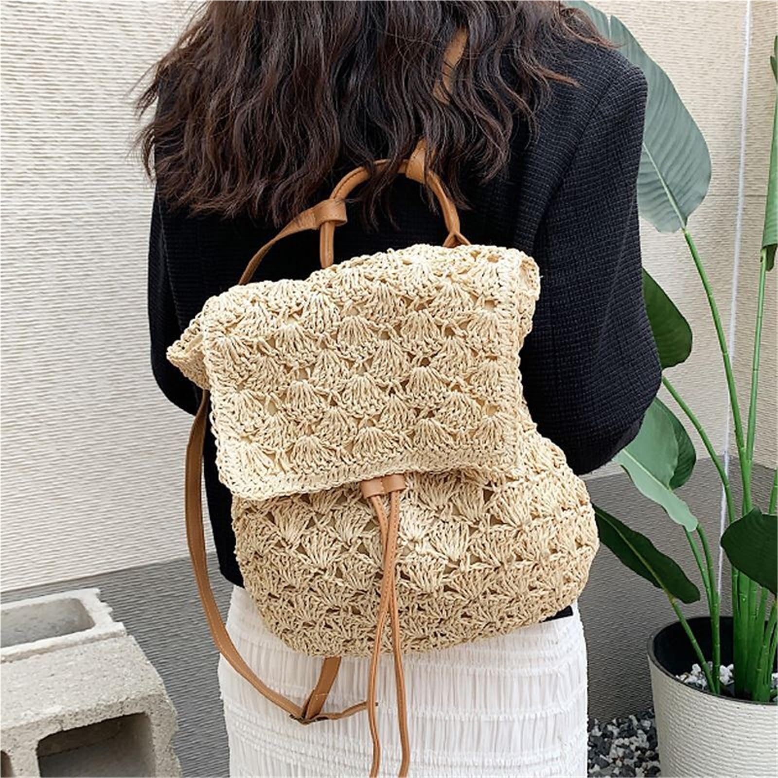 Zaino da viaggio casual in rattan intrecciato for vacanze al mare
