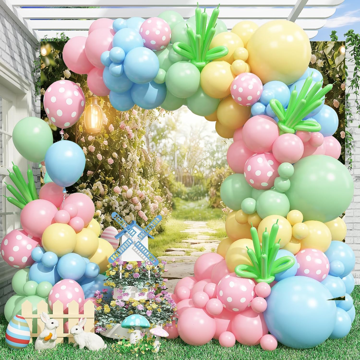 Easter Backdrop 10x8ft Floral Arch Spring Garden Path Easter Backdrops for Photography Flower Spring Photo Booth Props Baby Shower Wedding Garden Party Decorations Portrait Photoshoot