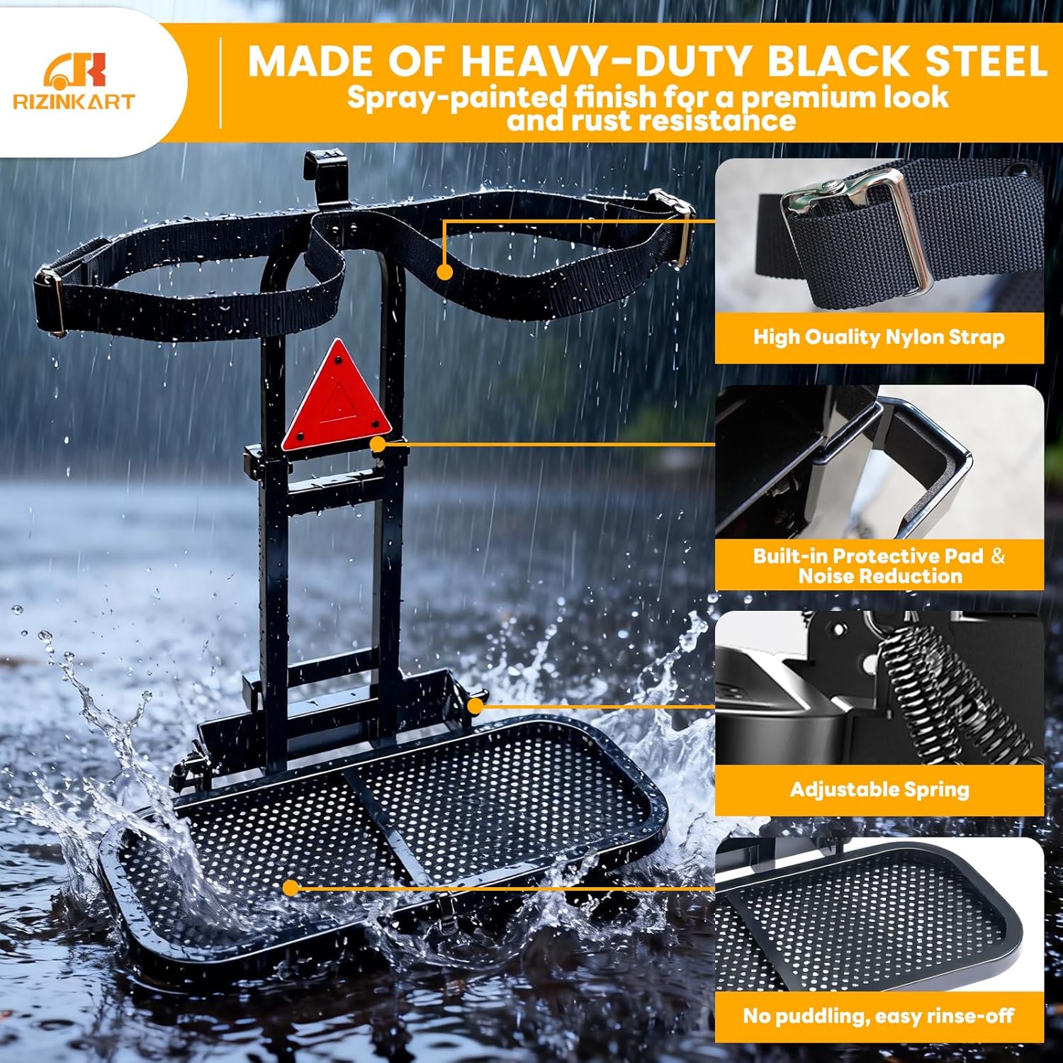 Universal Golf Cart Bag Holder,No-Drill Folding Attachment for 2+2 Rear Seat with 1 Inch Square Rail, Fits EZGO Club Car Yamaha, Heavy-Duty Metal Bag Rack with All Hardware & Anti-Scratch Pads