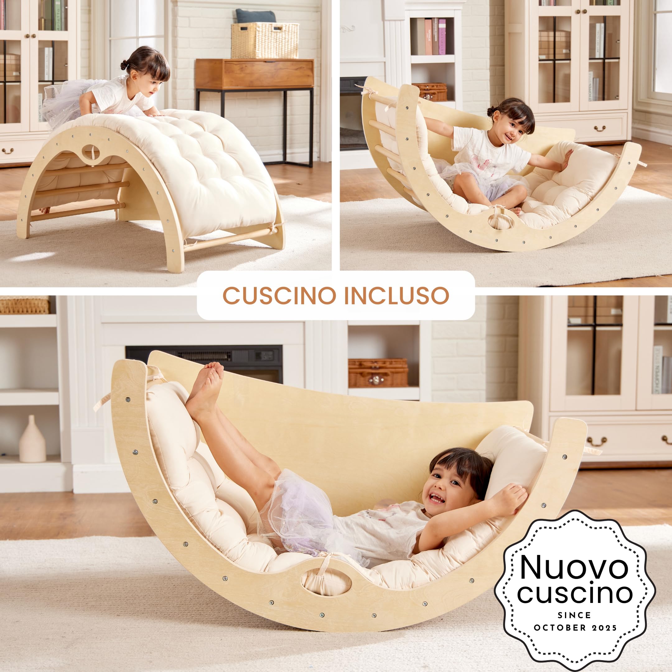 Arco da Arrampicata Montessori per Bambini - Giocattolo Educativo per capacità Motorie - Dondolo, Scivolo, Tavolo da Gioco - Ideale per Interni ed Esterni