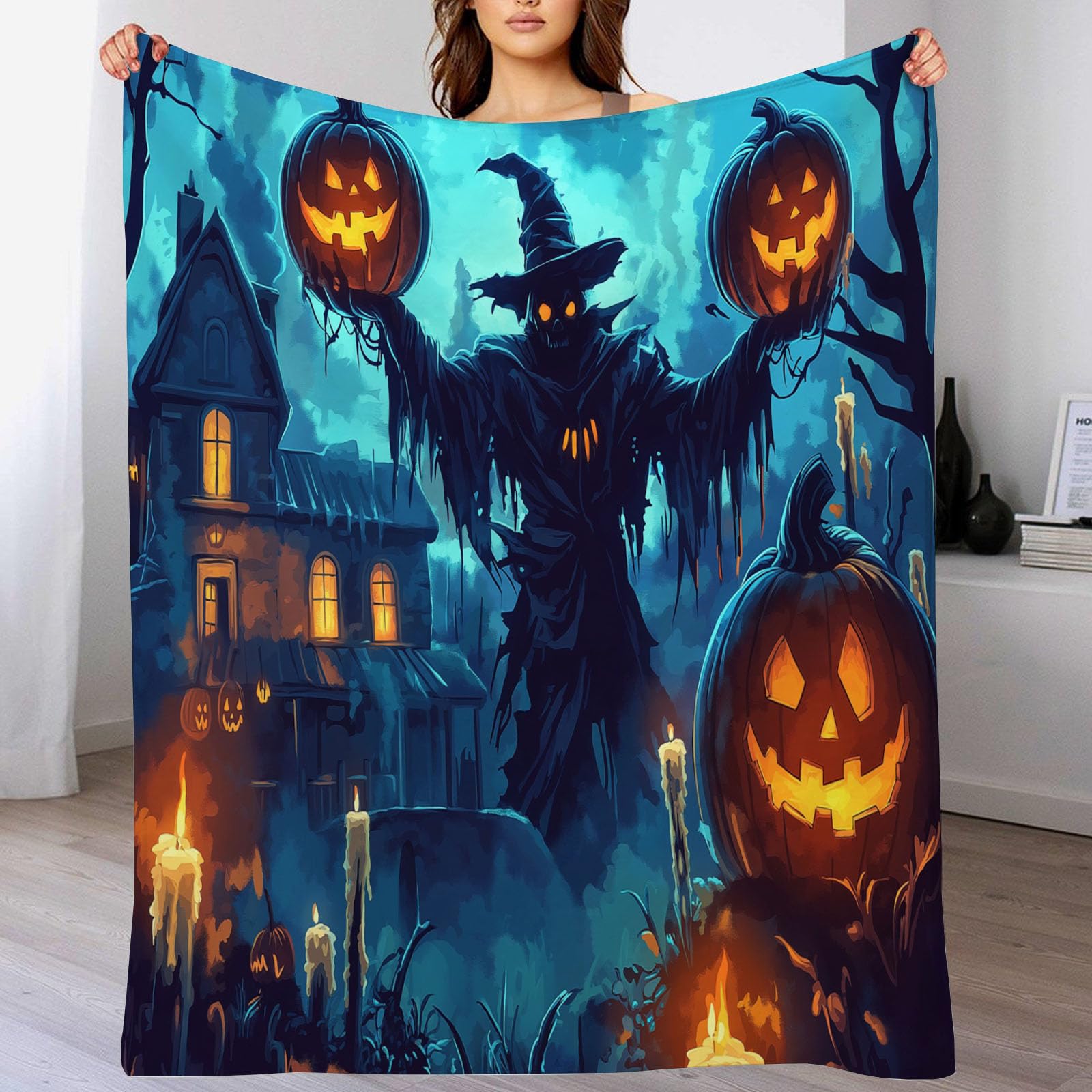 Couverture en flanelle douce et chaude motif citrouille pour des nuits fantastiques et confortables