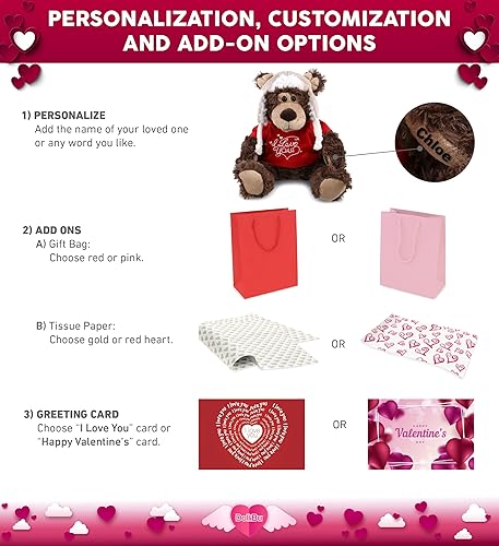 Miniatura 2 de DolliBu I Love You Grizzly Bear con ropa de peluche lindo animal de peluche con camisa roja y nombre personalizado para San Valentín aniversario