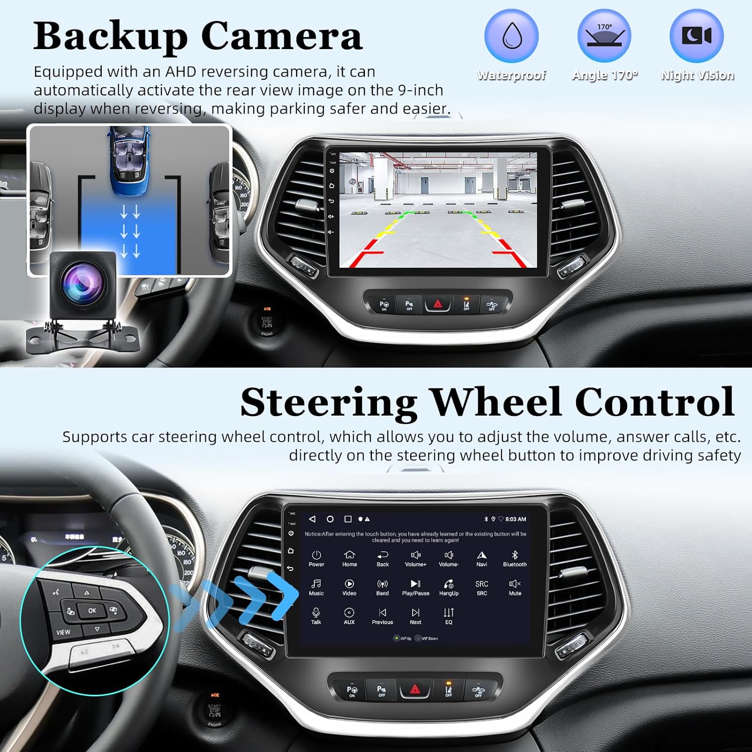 [2+64G] Car Radio for Jeep Cherokee 2013-2018 - Wireless Carplay and Android Auto - 10.1 Inch Touchscreen Android 13 Car Stereo - DSP/WiFi/GPS Navigation/SWC + AHD Backup Camera