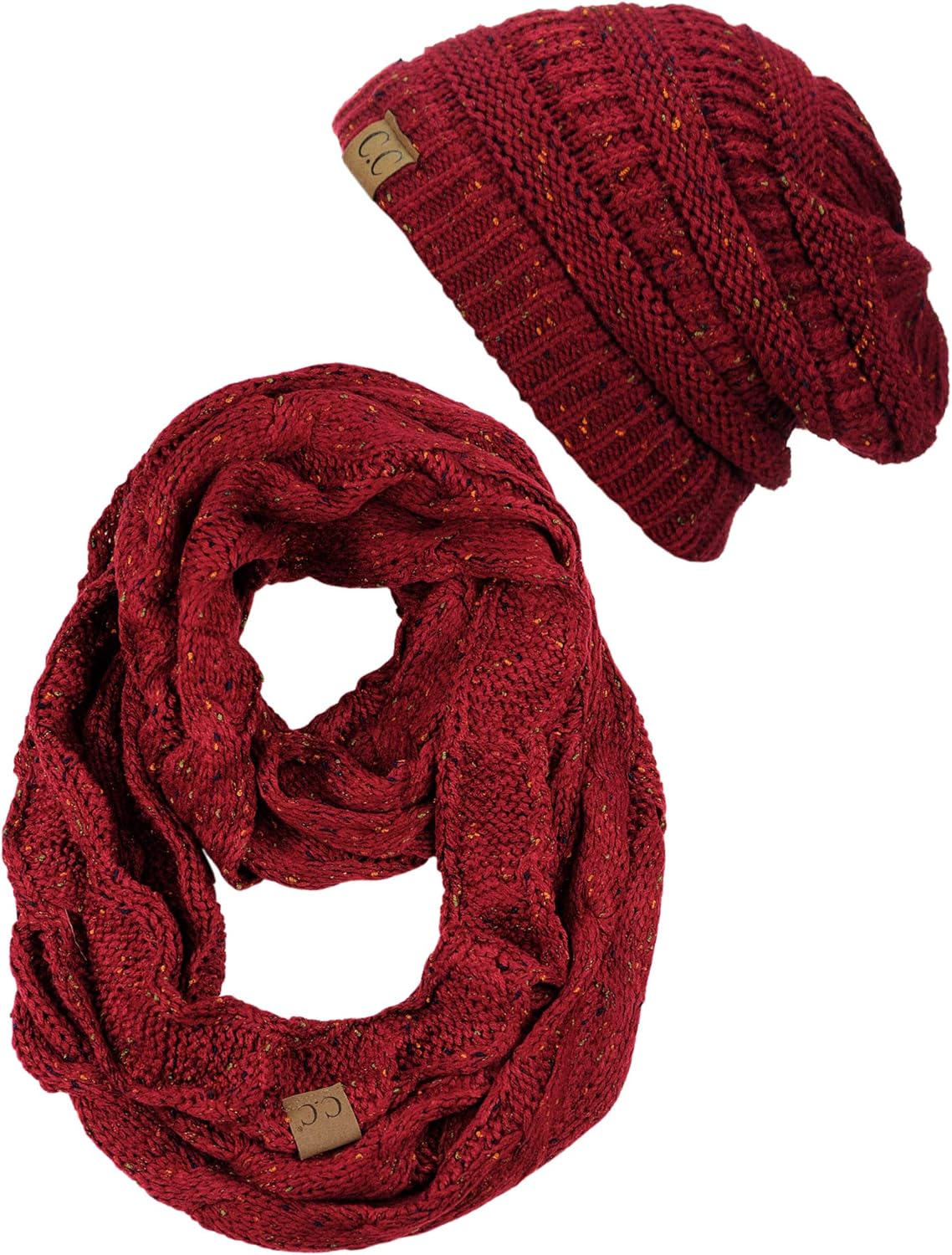 C.C Soft Stretch Colorful Confetti Cable Knit Beanie and Infinity Loop Scarf Set