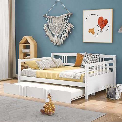 Miniatura 21 de Merax Sofá Cama Individual con Listones de Madera, Sofá Cama Moderno para Sala de Estar con Rieles, Tamaño Individual, Blanco Marfil Marfil