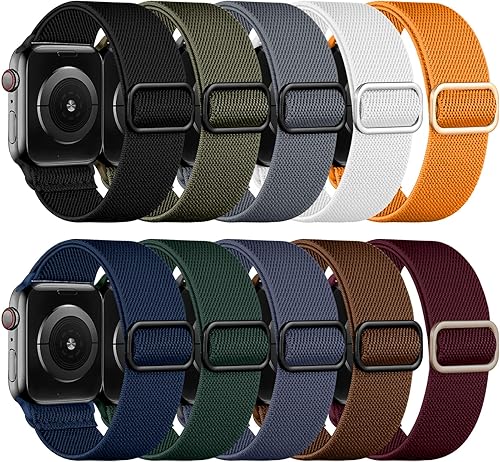 IMIVIO Paquete de 10 correas elásticas de nailon compatibles con Apple Watch de 1.929 in 1.772 in 1.732 in 1.654 in 1.614 in 1.575 in 1.496 in para