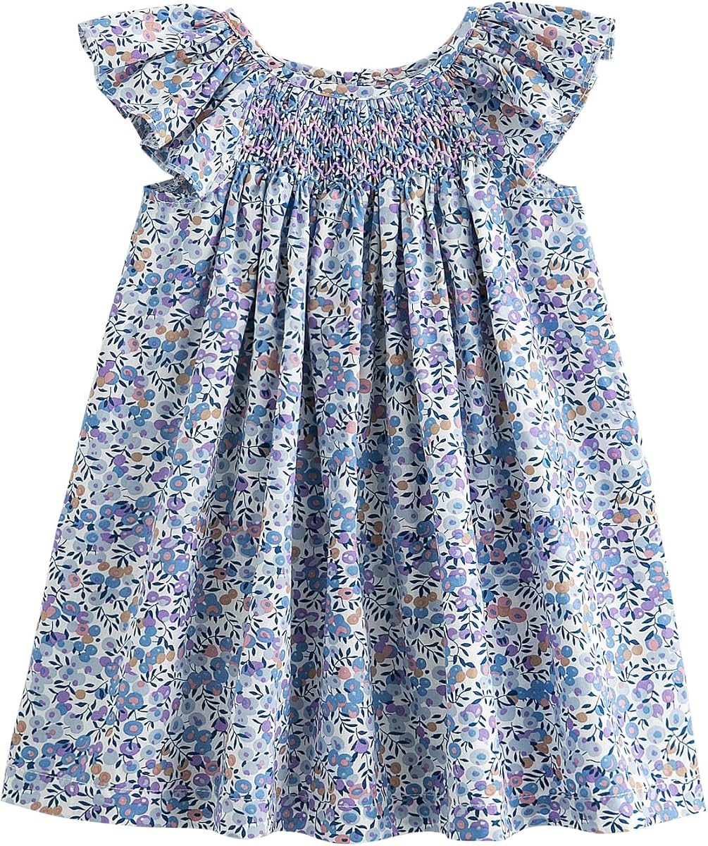 Vestido ahumado para niña, vestido informal de verano, vestidos de manga corta, vestido de princesa con estampado Floral para niños pequeños