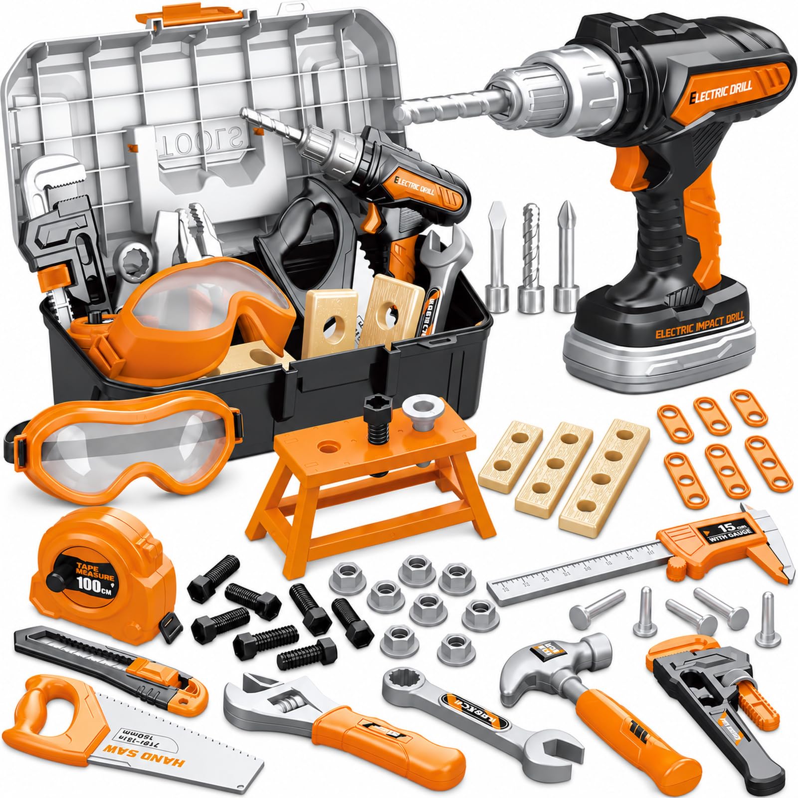 Kids Tool Set, Toddler Tool Box, Toy Drill, Construction Toys for Ages 3-5