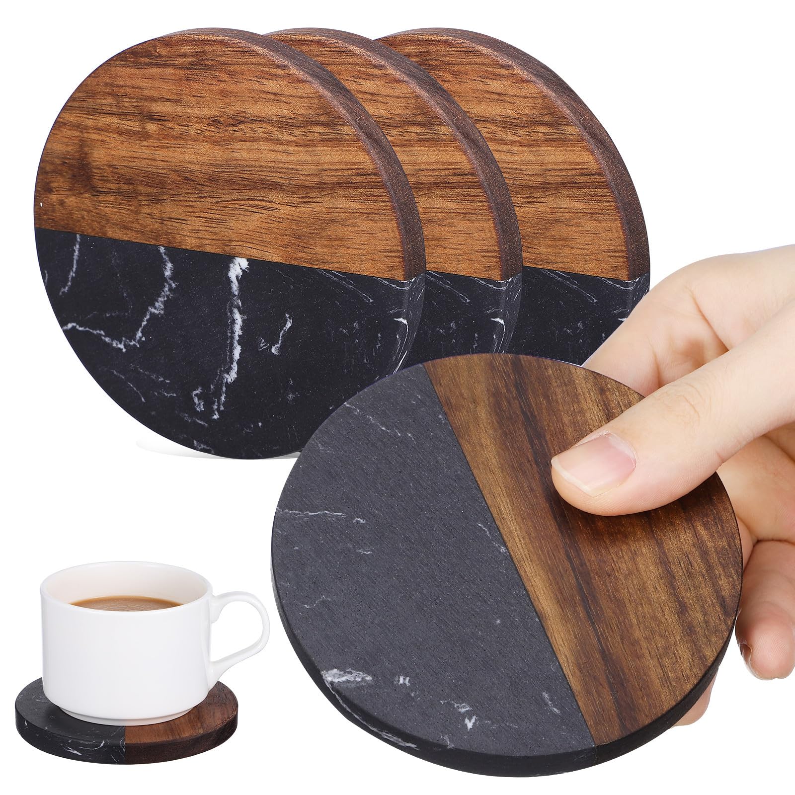 Sottobicchieri Rotondi Isolamento Termico e Antiscivolo Set di 4 in Resina e Legno per Matrimoni e Compleanni per Arredamento Casa