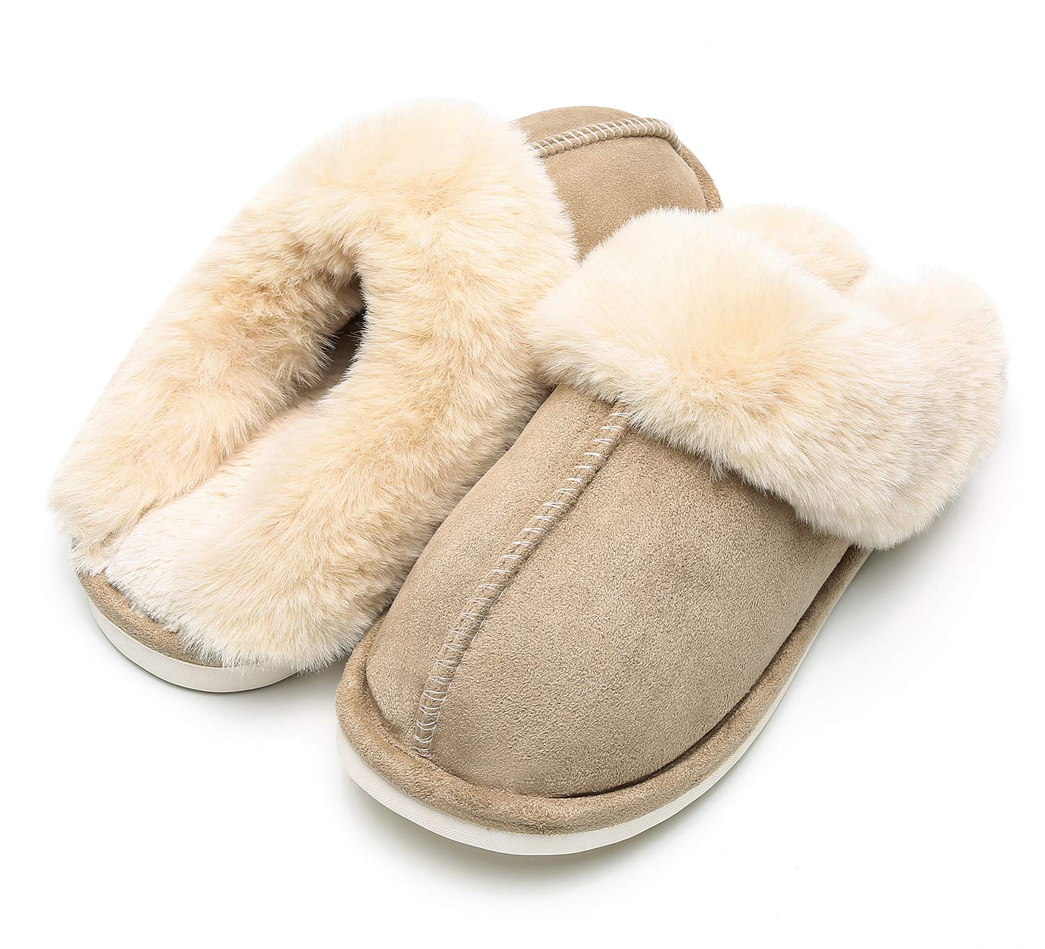 Epsion Womens Winter Warm Slipper Faux Fur Fluffy Slip-On House Slippers Suede Plush Lined Anti-Skid Sole Indoor Outdoor