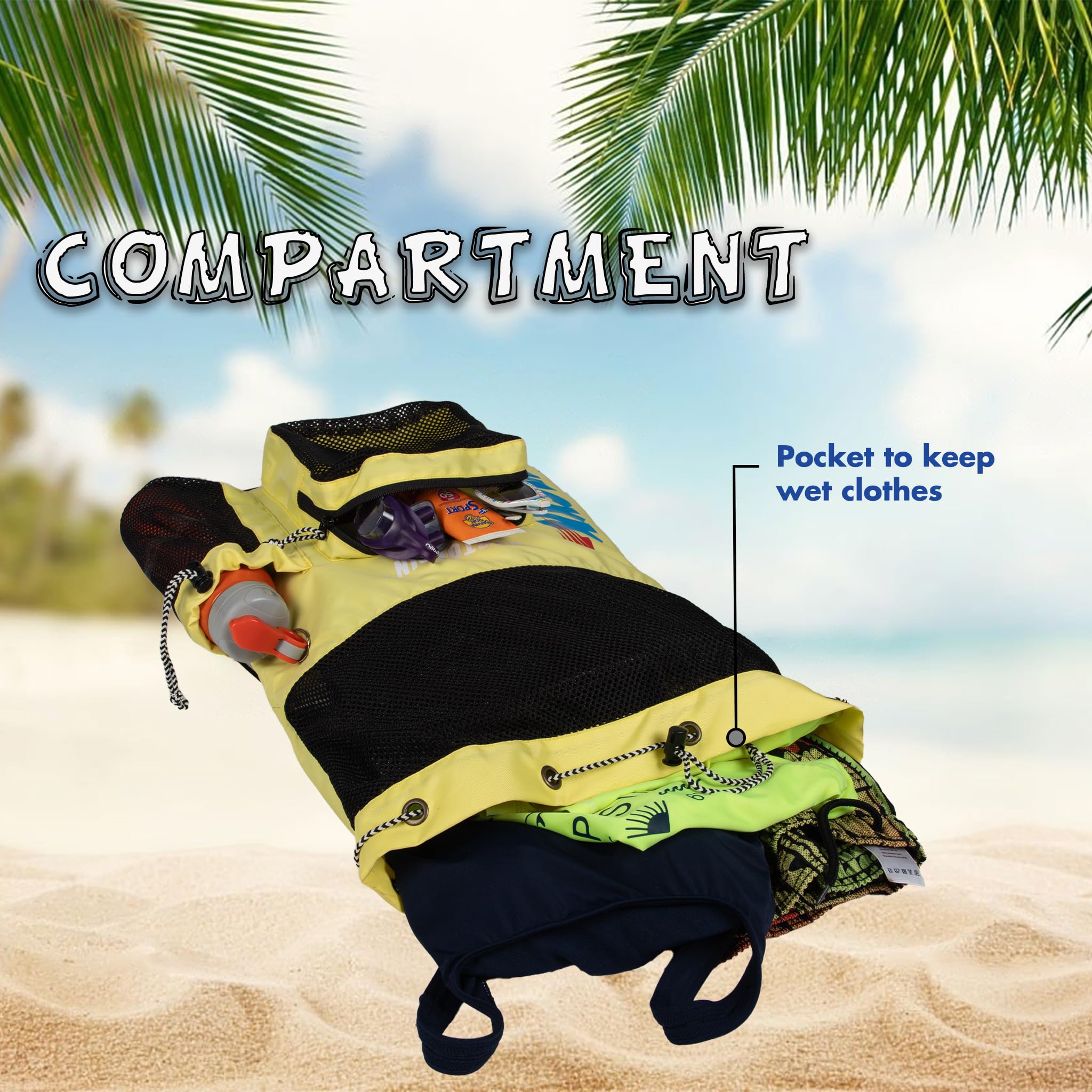 Whackk Aqua - Bolsa unisex para equipo de natación, deportes acuáticos, bolsas secas, bolsillo húmedo, accesorios, bolsa de playa, equipo de gimnasio, mochila con cordón, bolsa de netball, bolsillo