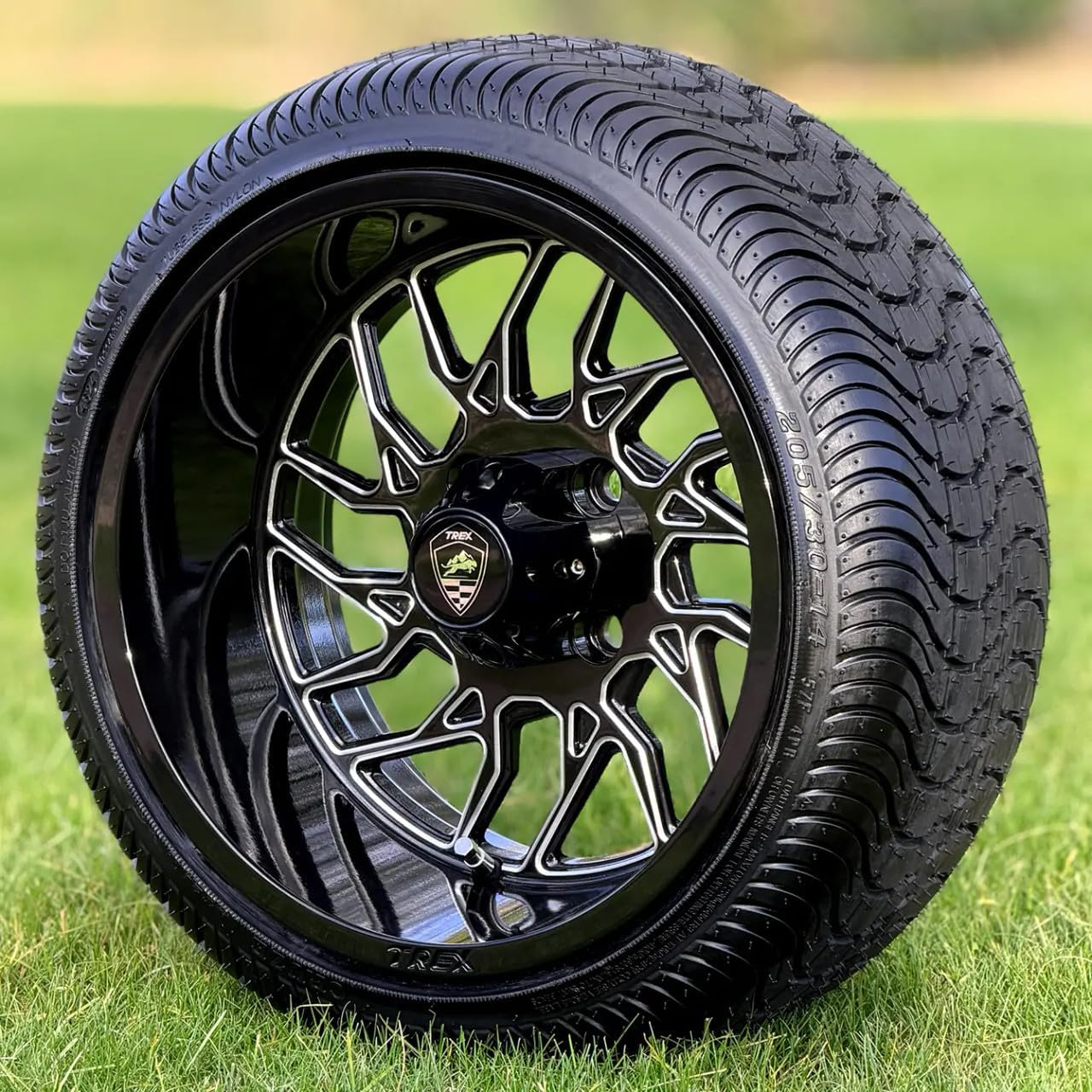 14" TREX Blitz Wheels on 205/30-14" Low Profile DOT Tires - Set of 4 (Black/Milled, Standard Lugs 1/2 x 20)