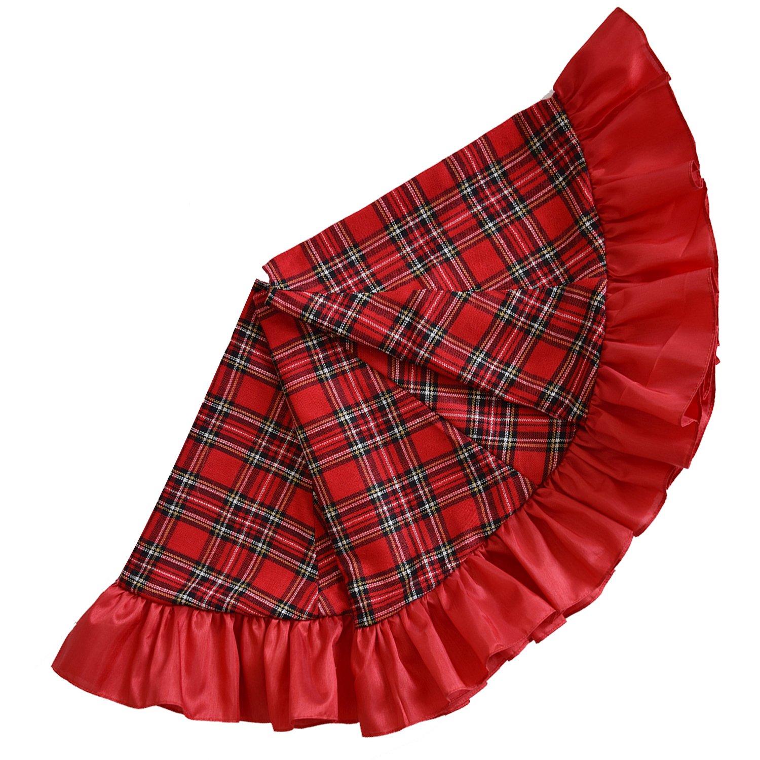 SORRENTO 42" Christmas Tree Skirt Patchwork Tartan Plaid with red ruffer Border Skirt / 10-15 DAYS DELIVERY