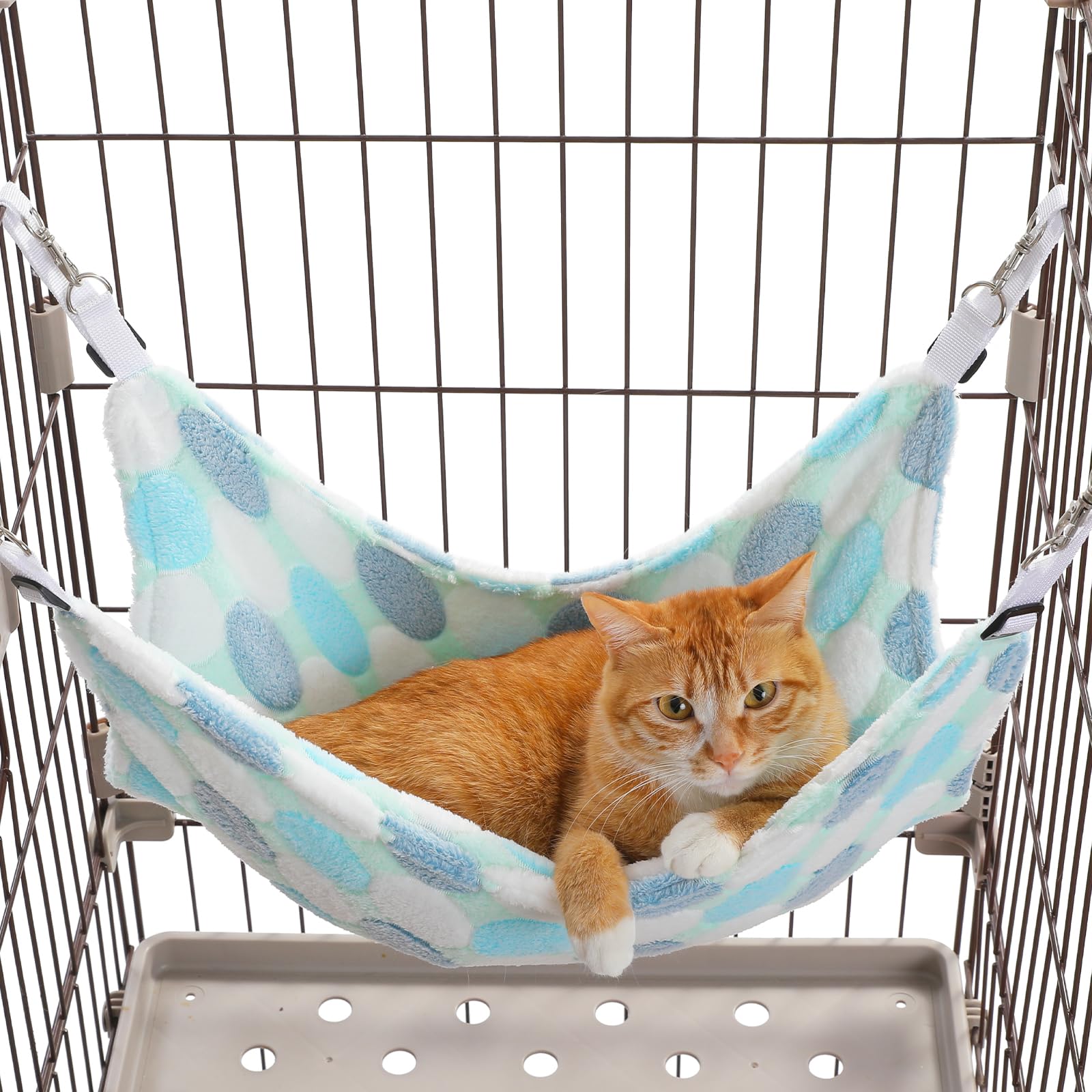 PAWZ Road 猫 ハンモック ふわふわ ケージ用 冬 暖かい ねこ かわいい ベッド ペットベッド マット 取り付け簡単 両面使用 四隅紐付き 耐荷重10KG 水玉模様 トッド柄 頑丈 丈夫 2way 多機能 犬 猫 小動物 大判 リバーシブル 洗える おしゃれ - ブルー 48×42cm
