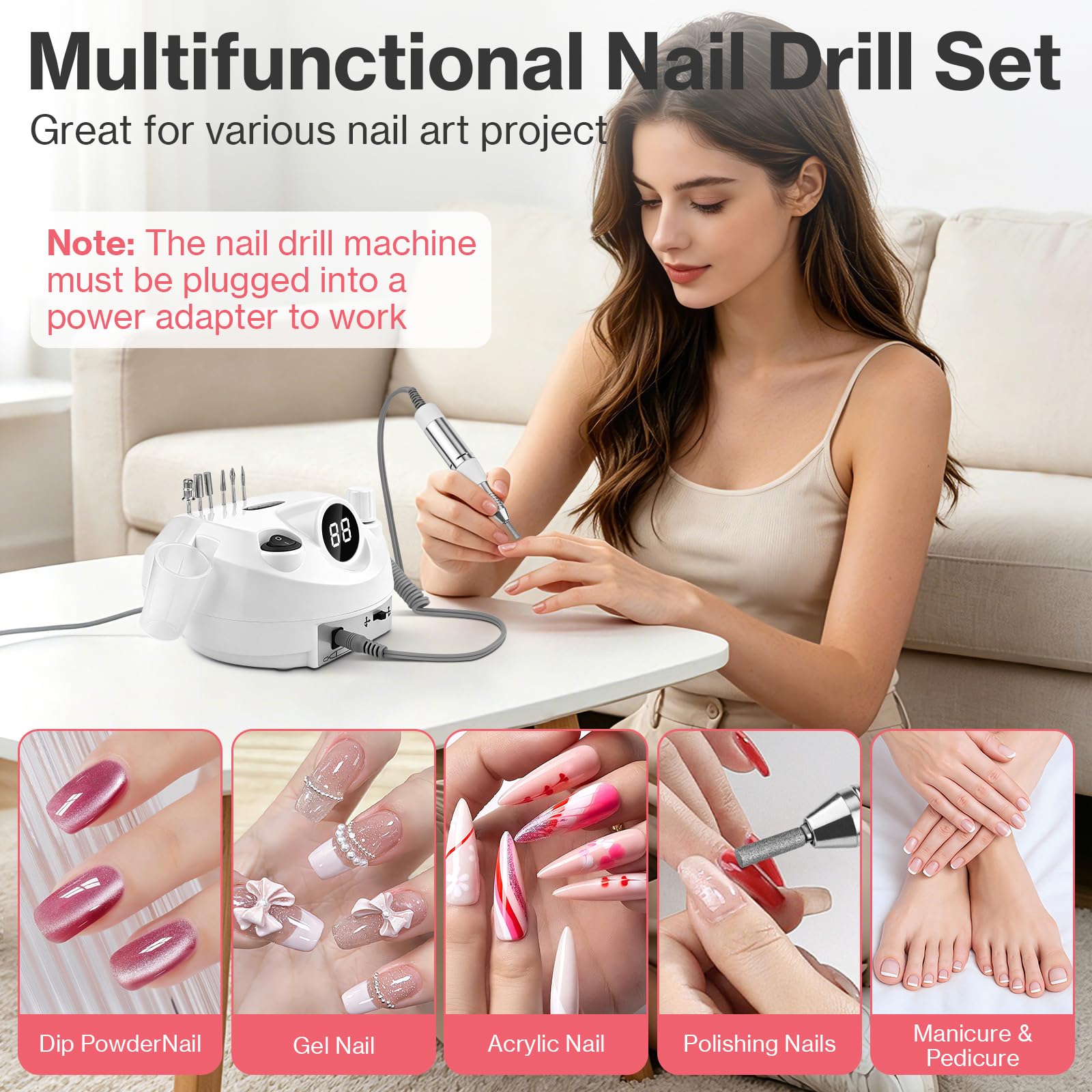 Ponceuse pour Ongles Professionnel 45000RPM avec Pédale,Kit 42 Accessoires