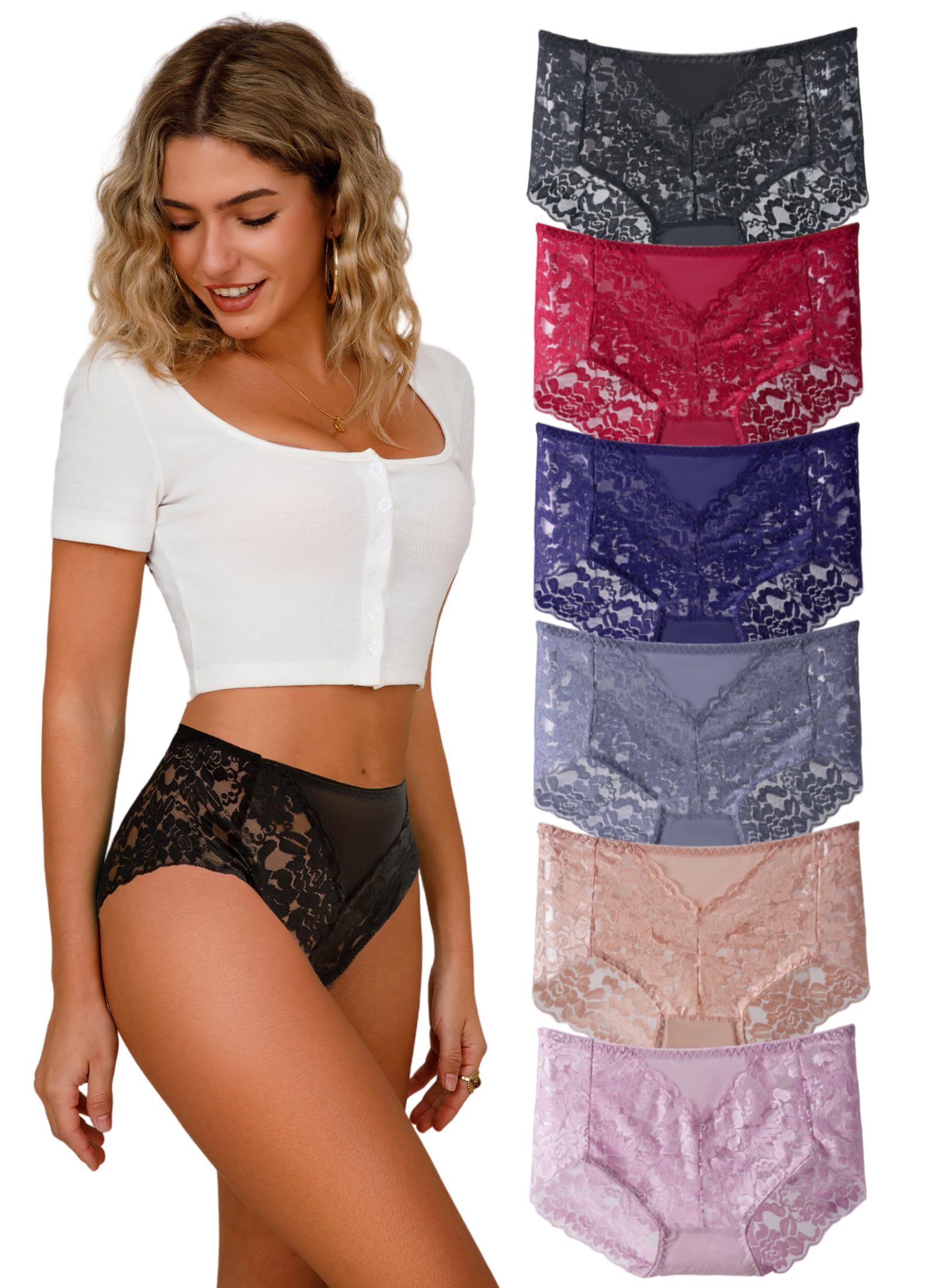 Sexy High Waisted Underwear for Women Plus Size Briefs Breathable Lace Panties High Waisted Cheekster Granny Panties