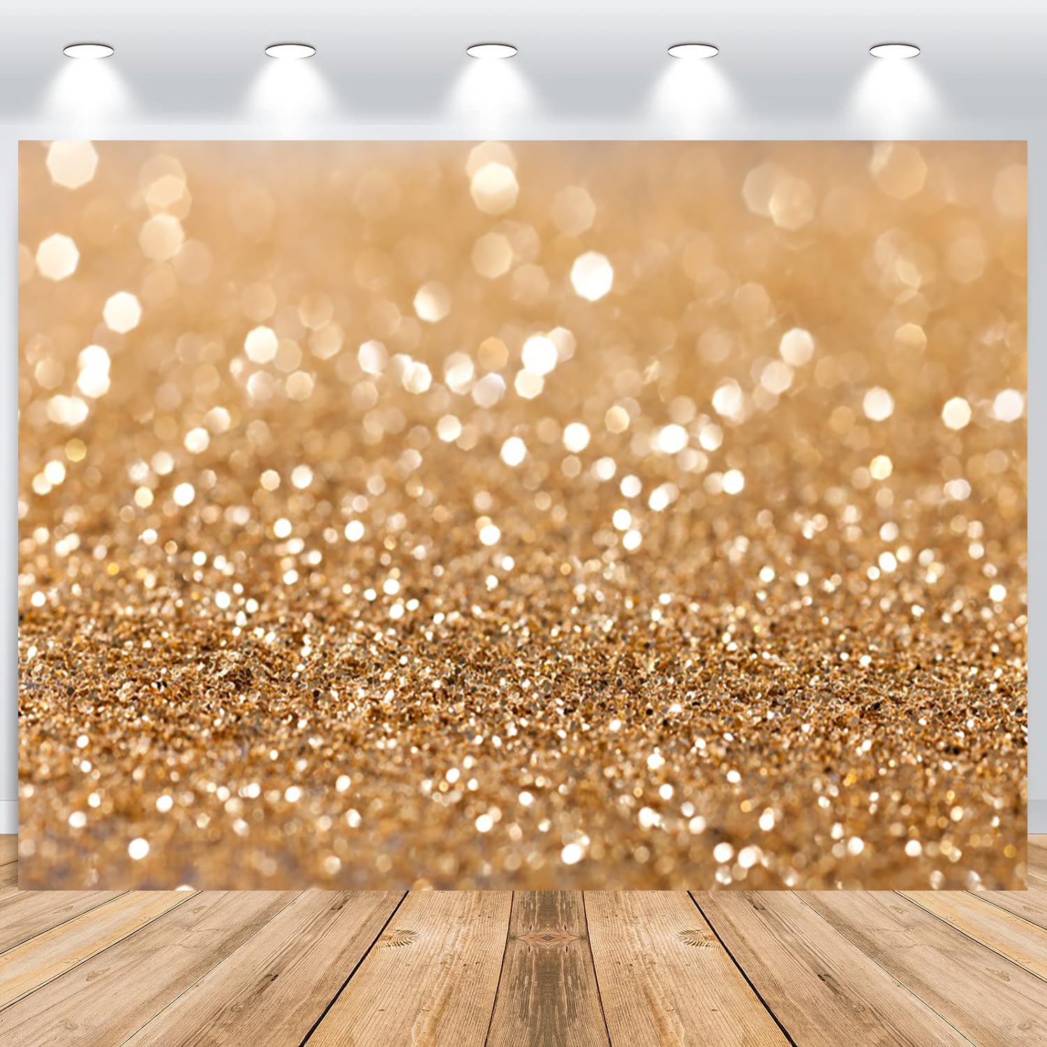 Sfondo dorato, 3 x 2,5 m, particelle dorate con brillantini, sfondo per foto, in vinile, per compleanno, matrimonio, laurea, ballo, feste, ritratto