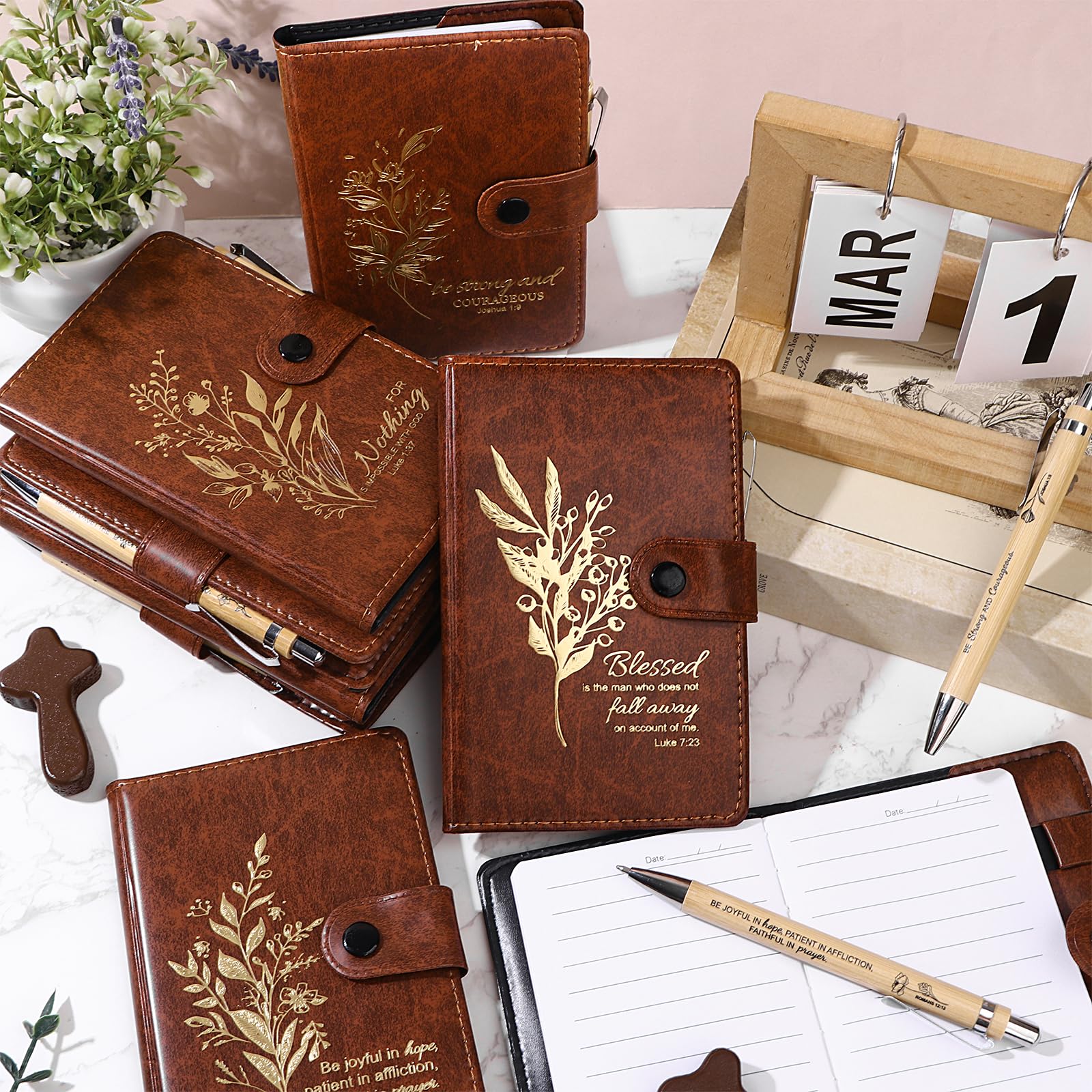 8 Pcs Christian Gift Bulk Leather Prayer Journal Christian Notebook with Bible Verse Pens Religious Gifts for Men Women Church Sunday School Bible Study Supplies - Image 4