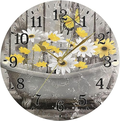 Miniatura 75 de JUNZAN Divertido Adorable Gatito en Bañera Relajándose Relojes Redondos de Baño Relojes para la Pared 10 Pulgadas Reloj de Pared Pequeño Casa de