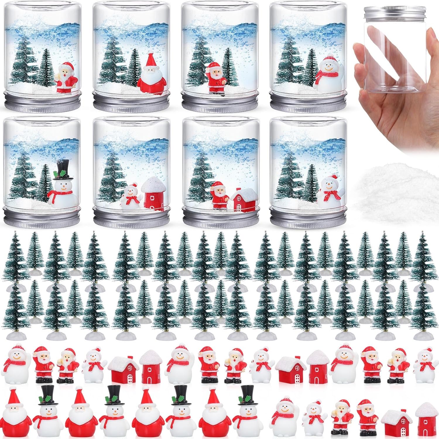24 Sets Christmas Plastic Snow Globe Kit Clear Globe Miniature Santa Claus Snowman House Christmas Tree Pack Artificial Snow for DIY Crafts Xmas Home Decoration (Snowman)