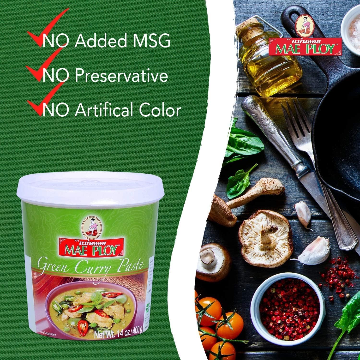 TLT FOODS - PACK 3x Mae Ploy Curry en pasta Tailandés (Rojo, Amarillo, Verde) - 3x400g