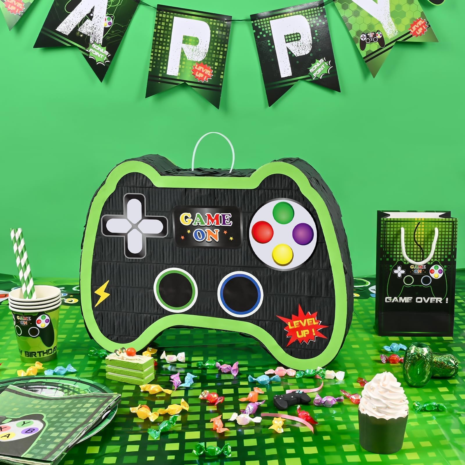 Videogioco Pignatta - Articoli per Feste di Gioco Pentolacce con Benda e Pipistrello per Ragazzi Bambini Festa di Compleanno a Tema di Gioco Carnevale Decorazioni (40 x 31 x 8 cm)