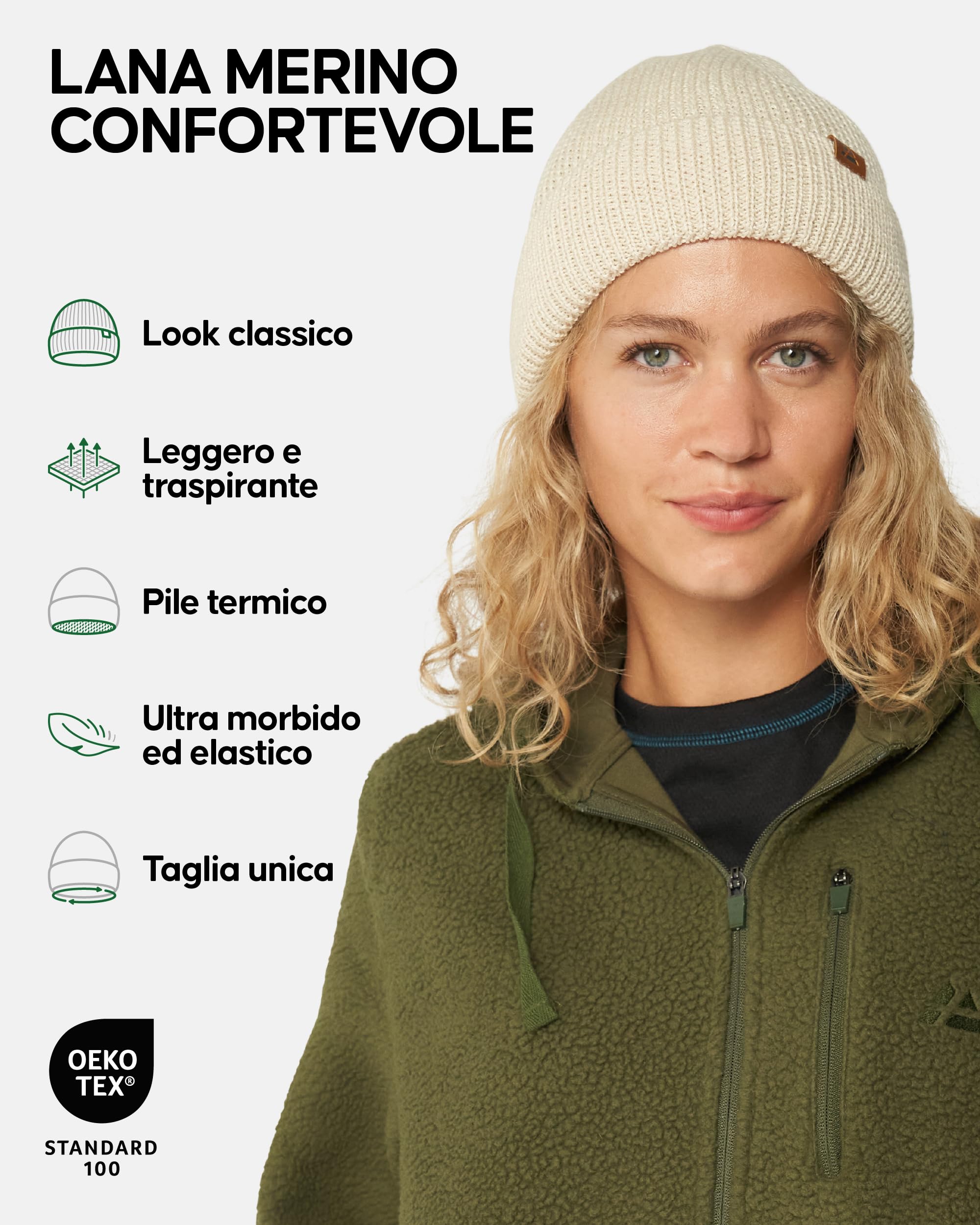 DANISH ENDURANCE Berretto Beanie in Lana Merino con Fodera in Pile, Berretto a Maglia, Berretto Invernale Uomo e Donna