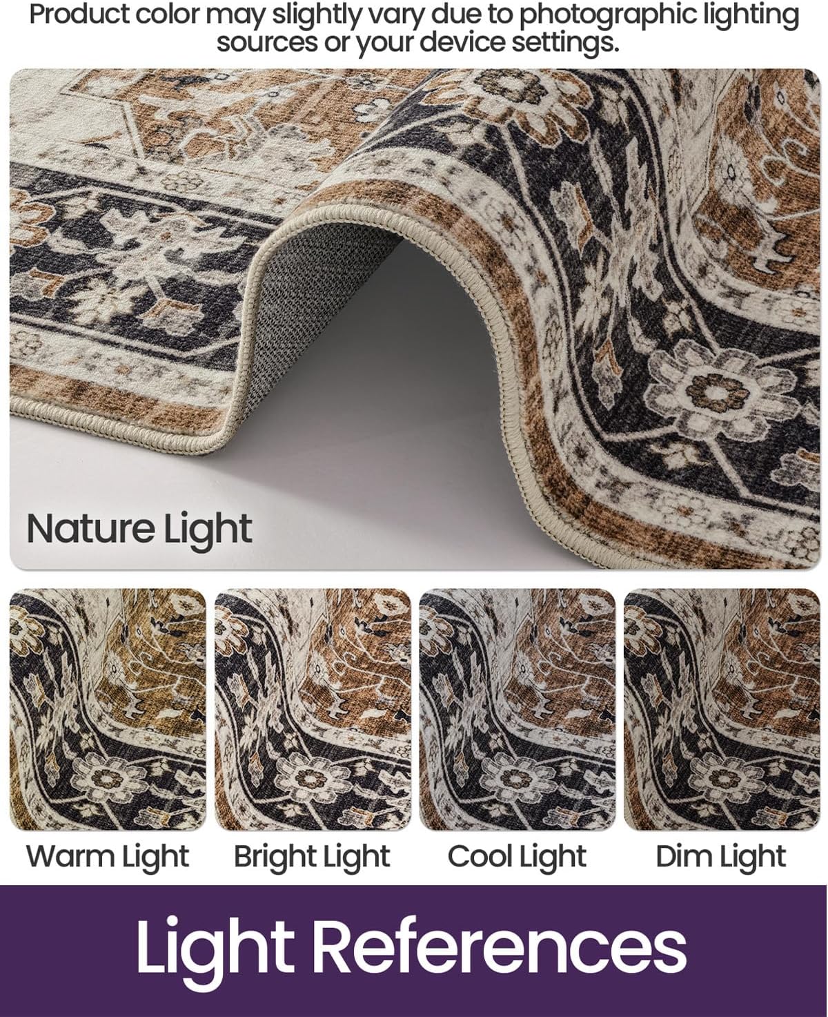 DEXI Washable Area Rug for Living Room 5x8, Vintage Farmhouse Soft Indoor Large Rugs, Stain Resistant Low Pile Carpet with Non Slip Backing for Dining Bedroom Office, Brown - Image 6