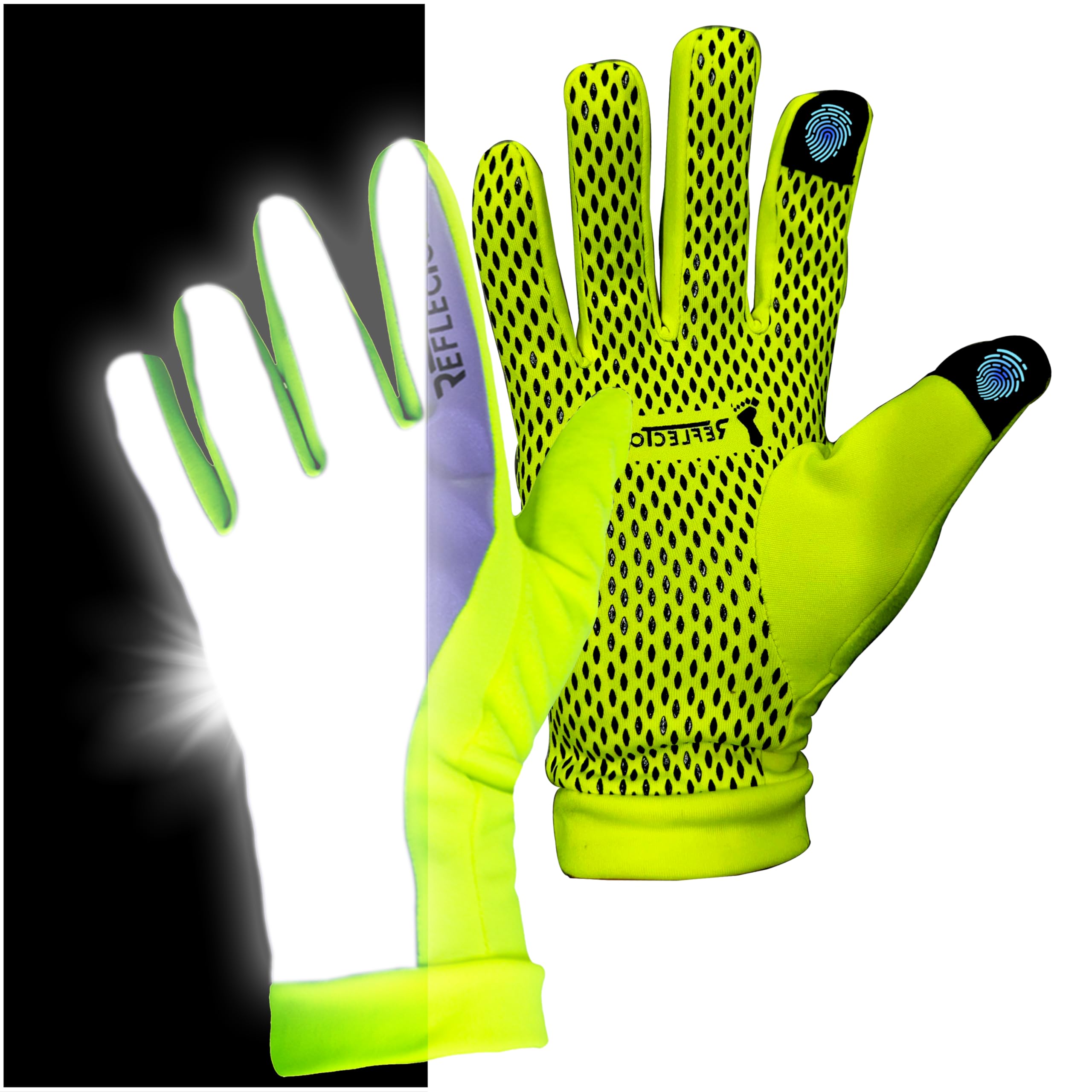 ReflecToes Reflective Winter Running Gloves - Touch Screen Compatible Warm Gloves -Thermal Fleece - Cold Weather Hi Vis Safety for Night Runs