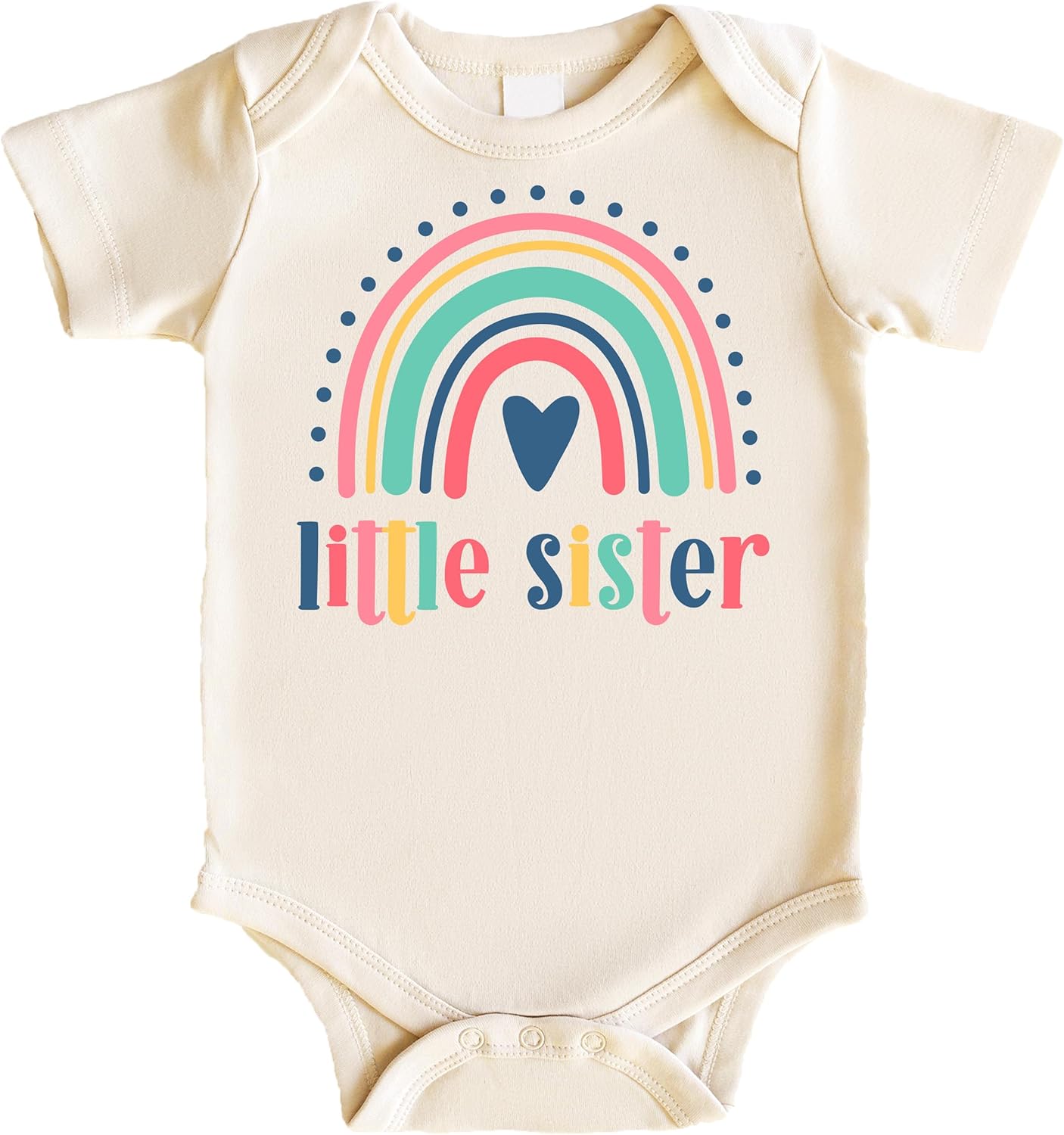 Olive Loves Apple Little Sister Heart Rainbow Shirts and Bodysuits for Sibling Reveal Baby Announcement for Baby Girls