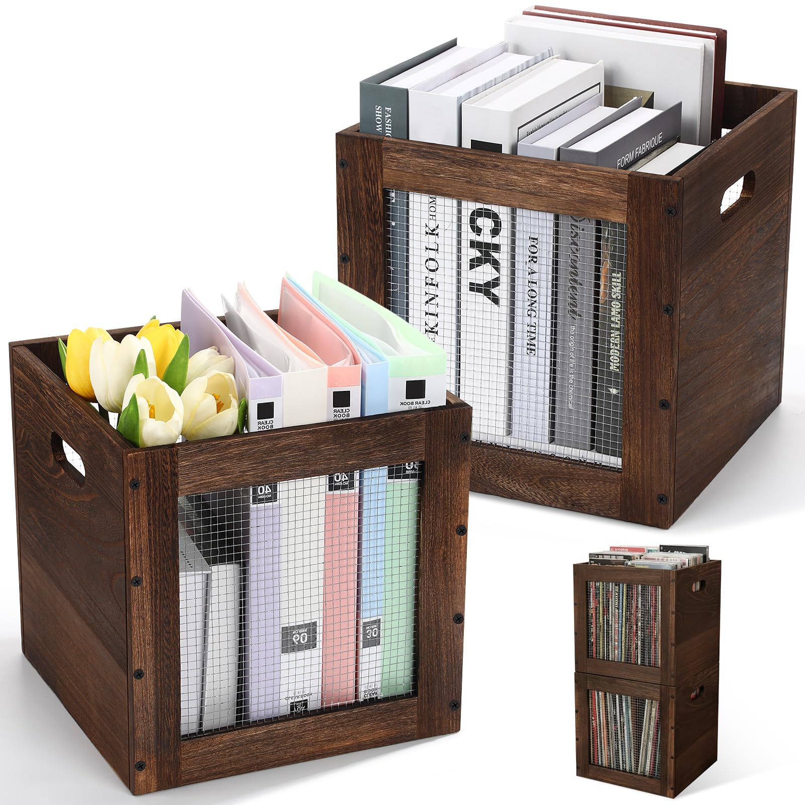 Amazon.com - 2 Pack Stackable Wood Storage Bins with Wire Handles