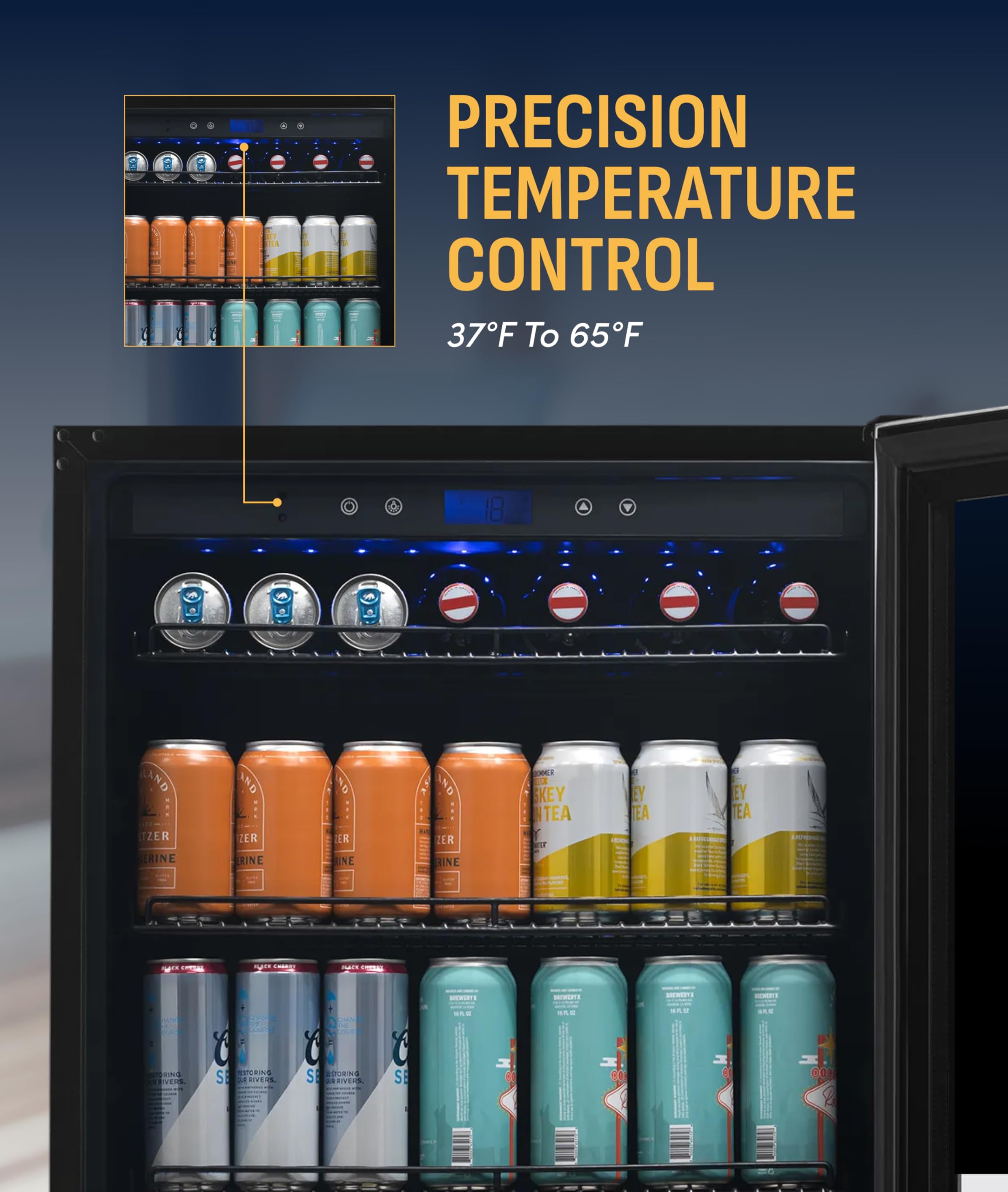 NewAir 224 Can Beverage Refrigerator | 24” Built-In Or Freestanding Mini Fridge For Bedroom, Home Bar Or Living Room | Color-Changing LED & Adjustable Shelves | Stainless Steel on Fridge.com - View 5