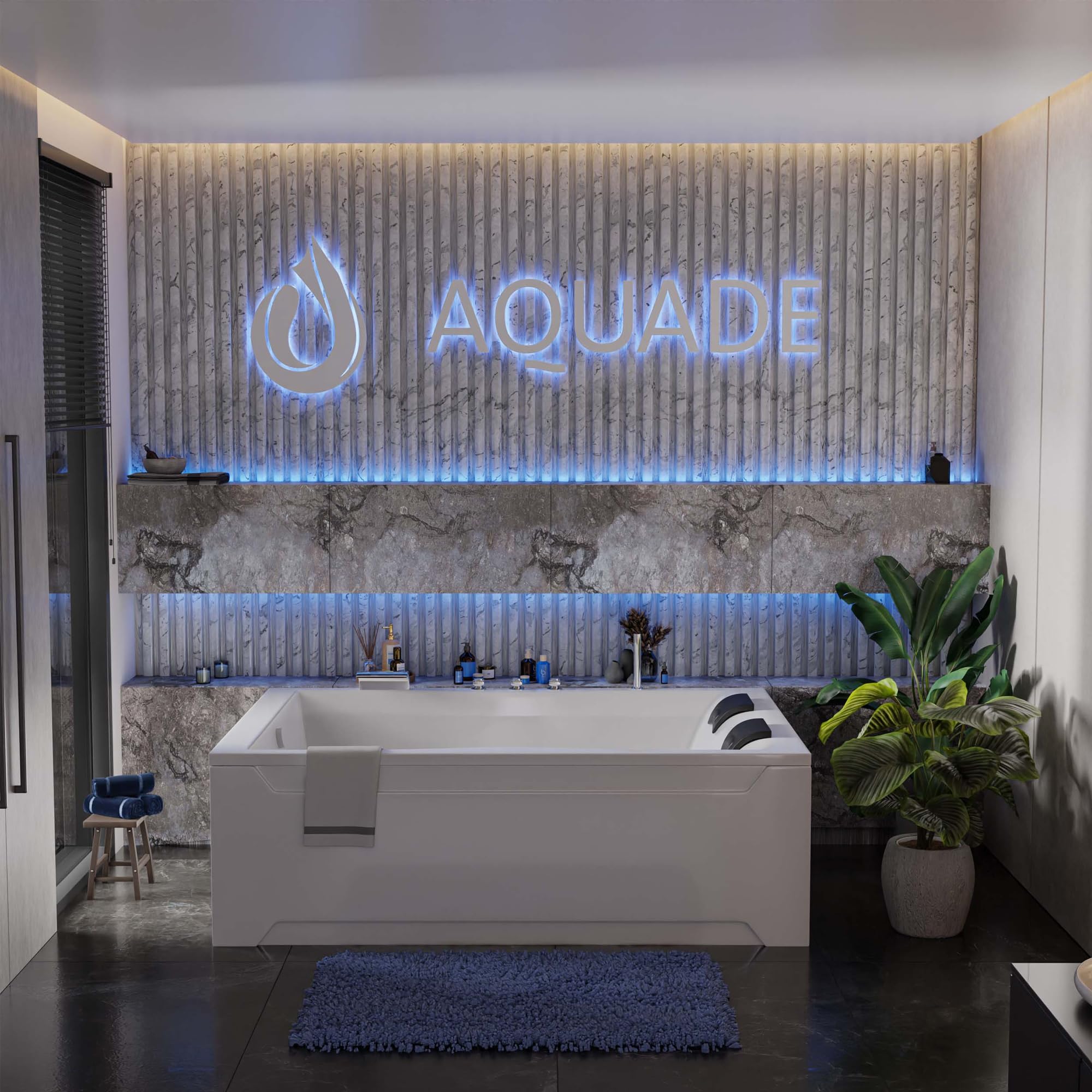 AQUADE Acryl Badewanne 180x120 cm Modell: Hamburg Badewanne Komplettset mit Wannenfüßen + Schürze + Ab-Überlauf-Garnitur + Wannenrandarmatur + Nackenkissen + LED/Konfigurieren Sie Ihre Wanne