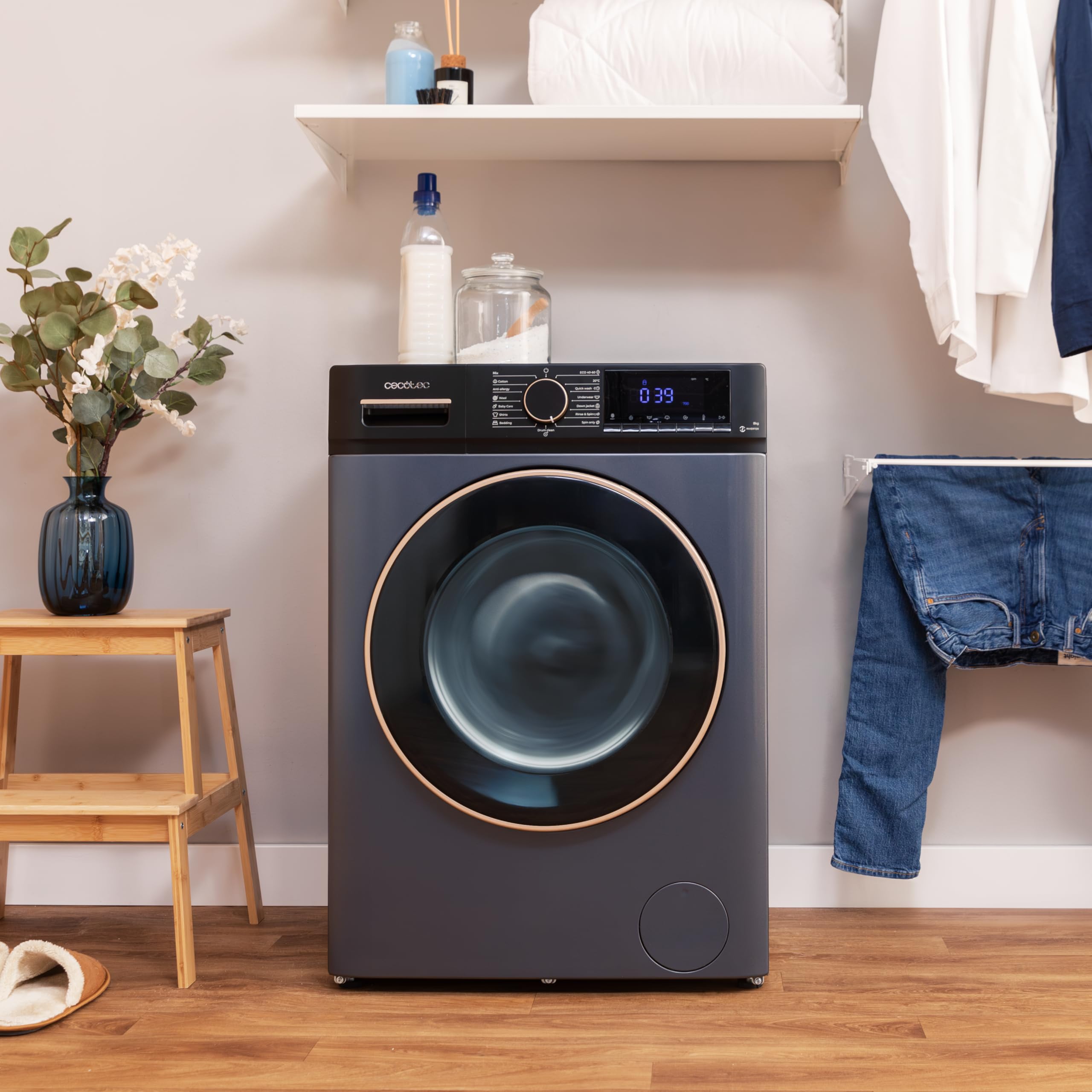 Cecotec Lave-linge frontal 9Kg Bolero Dresscode 9610 Inverter Blue Ice 2000W 1400 RPM fonction vapeur moteur Inverter Plus