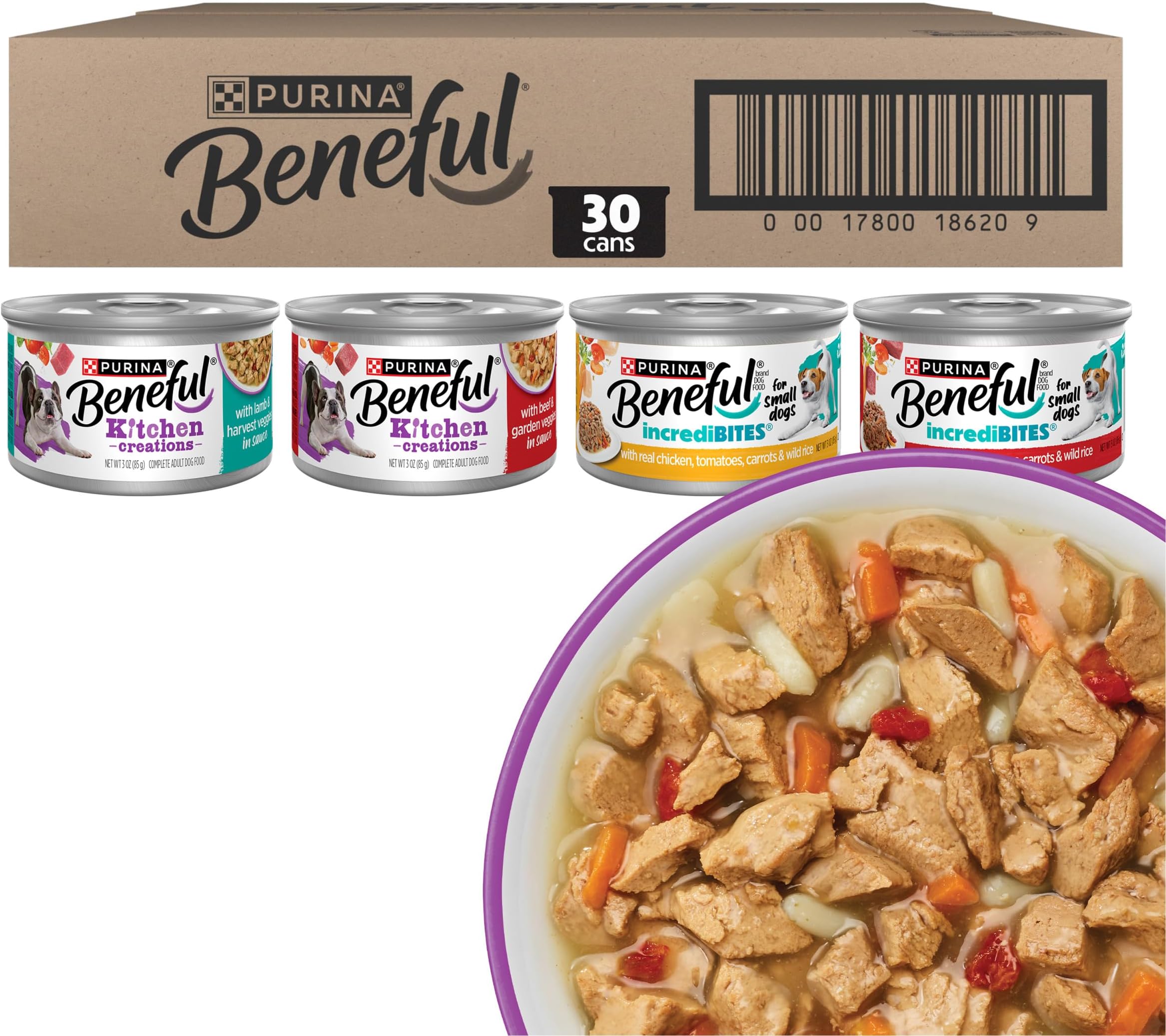 Purina Beneful IncrediBites & Medleys Wet Dog Food Variety, (30) 3 oz Cans