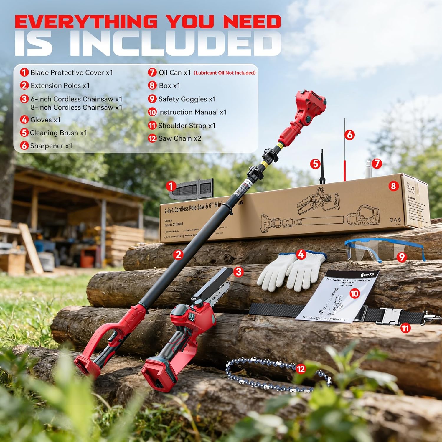 2-in-1 Electric Pole Saw Compatible with Milwaukee 18V Battery, 6 Inch Mini Chainsaw Brushless Tree Trimmer with Extension Pole, 16FT Max Total Reach, Tree Saw for Trimming Pruning (Tool Only)