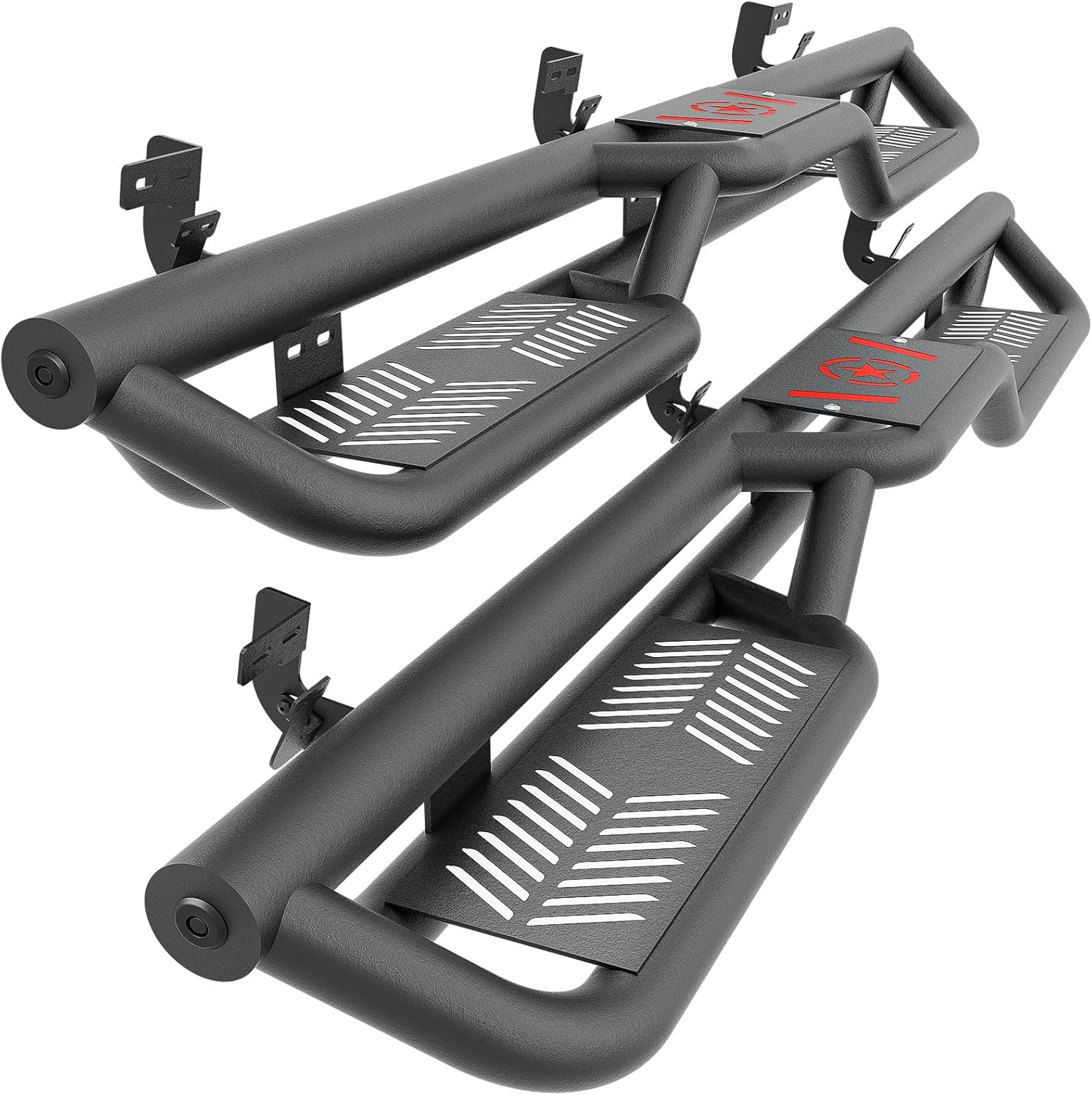 YZONA Crew Cab Running Boards Compatible for 2009-2018 Dodge Ram 1500, 2019-2024 1500 Classic, 2010-2024 Ram 2500 & 3500 CrewCab Side Steps, Bolt-on Nerf Bar, Heavy-Duty Steel Two Stairs Design