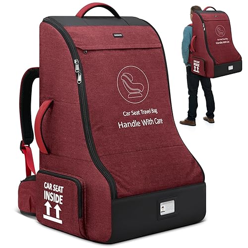 Miniatura 13 de RAINSMORE Bolsa de viaje acolchada para asiento de coche para avión, mochila de asiento de coche resistente para viajes aéreos, bolsas de funda para