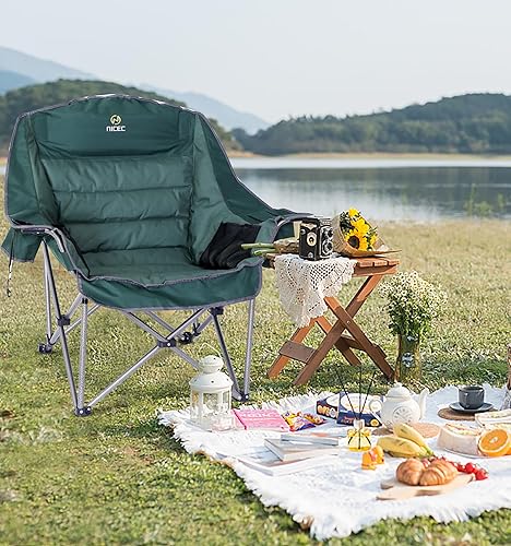 Miniatura 2 de Nice C Sillas de campamento, silla de campamento acolchada XL de gran tamaño, silla de exterior, sillas de césped, silla de descanso, ancho y