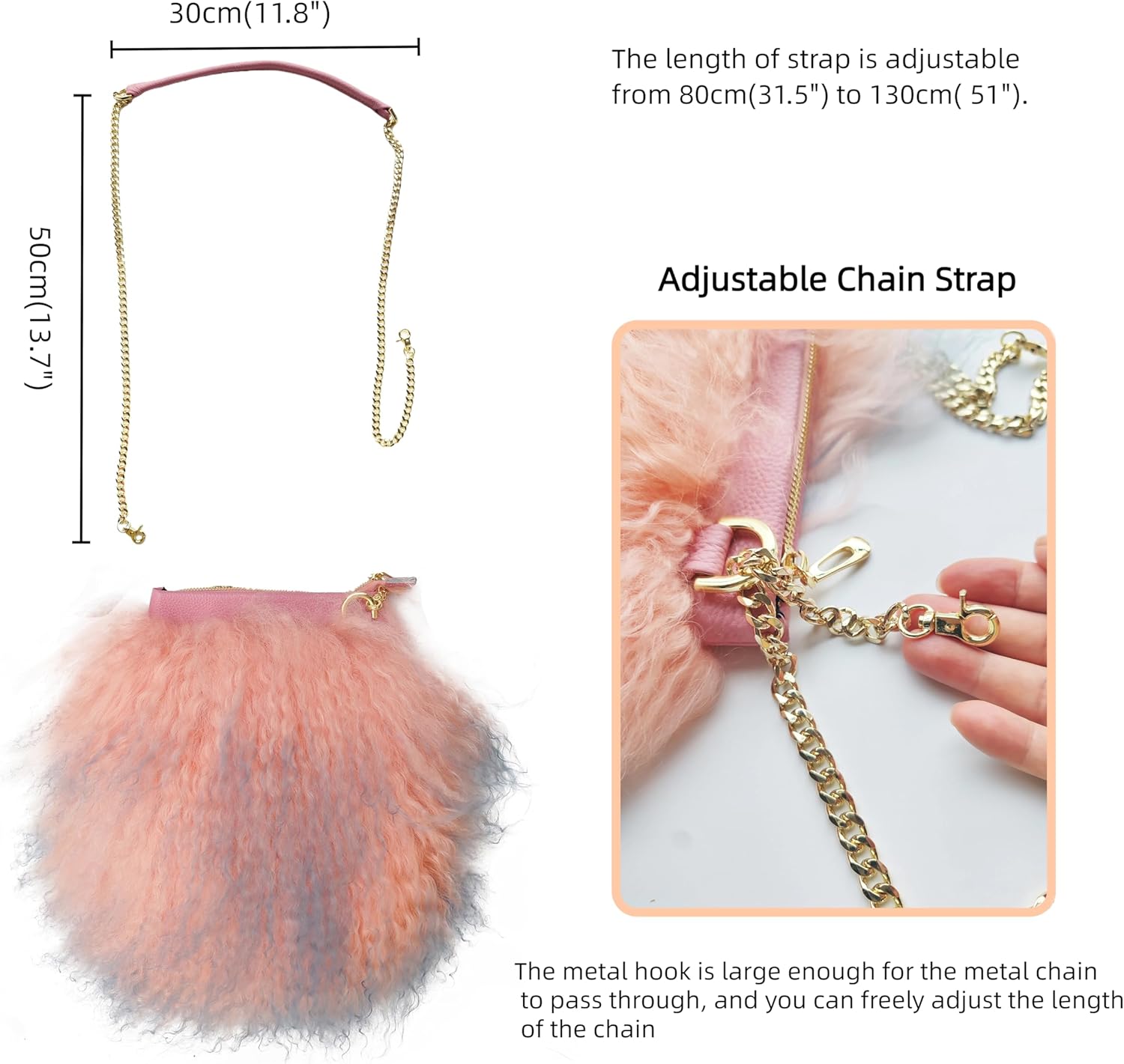 Furry Crossbody Bag Real Curly Mongolian Fur Purse Flush Fur Clutch Shoulder Bag - Image 5